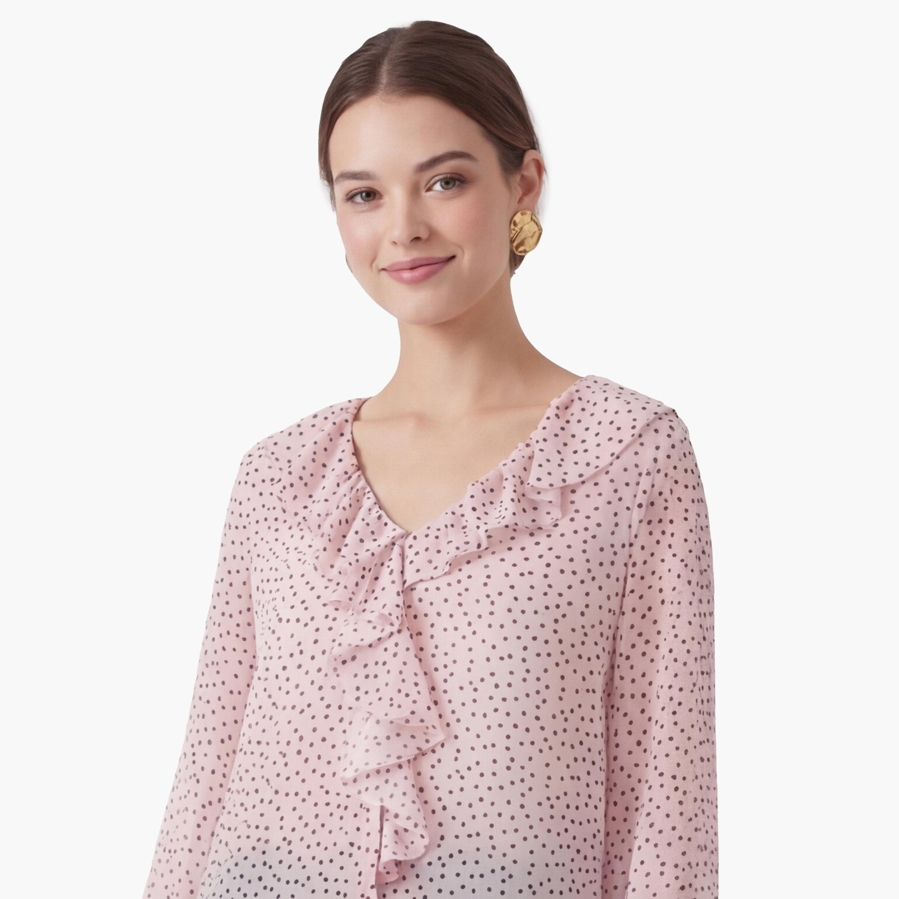 بلوزة نسائية بطبعة "بولكا دوت" منقطة بلون وردي من كوتون-women-clothing-shirtsandblouses-blouses-image-5