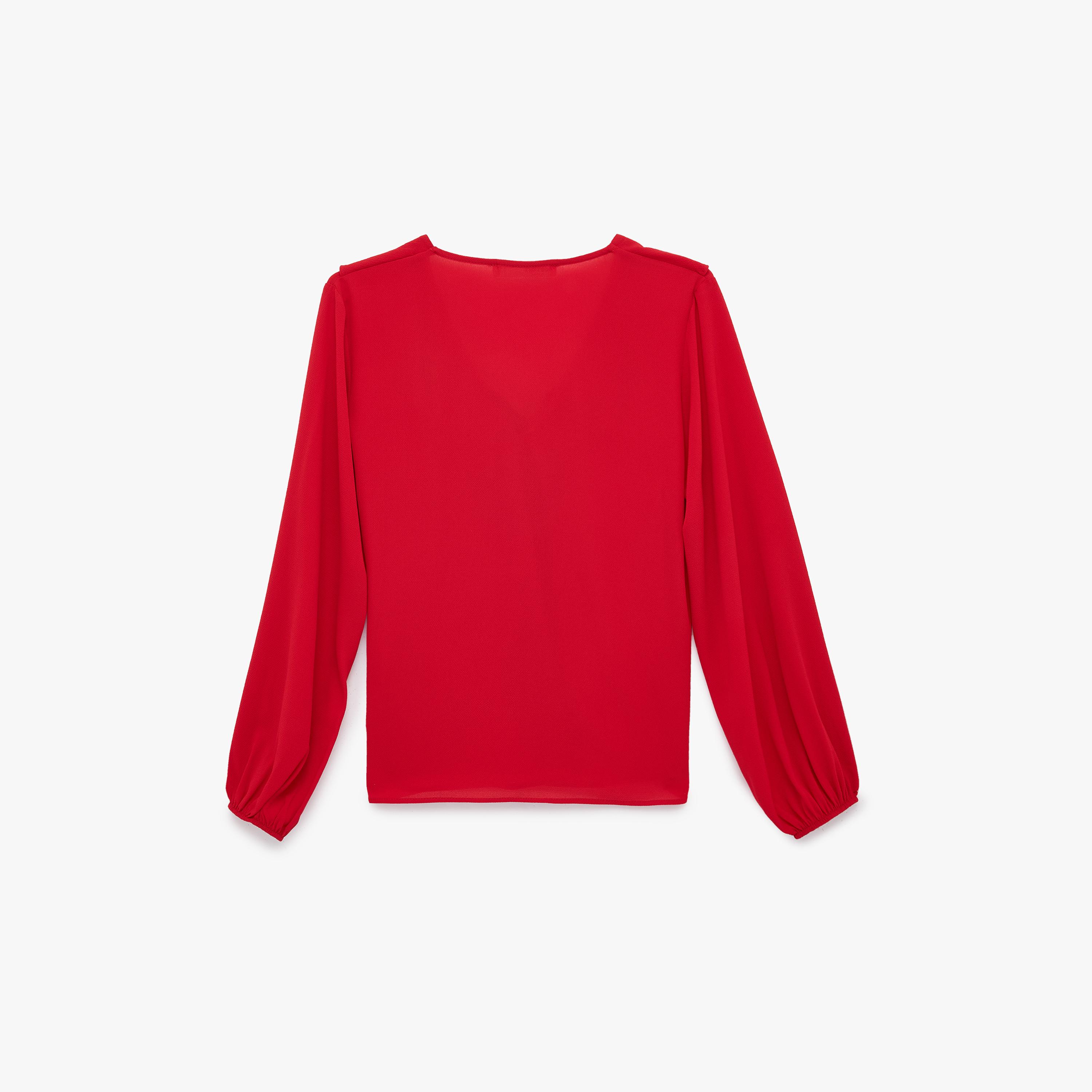بلوزة نسائية بأكمام "جاذرد كف" مزمومة عند المعصم بلون أحمر من كوتون-women-clothing-shirtsandblouses-blouses-image-4