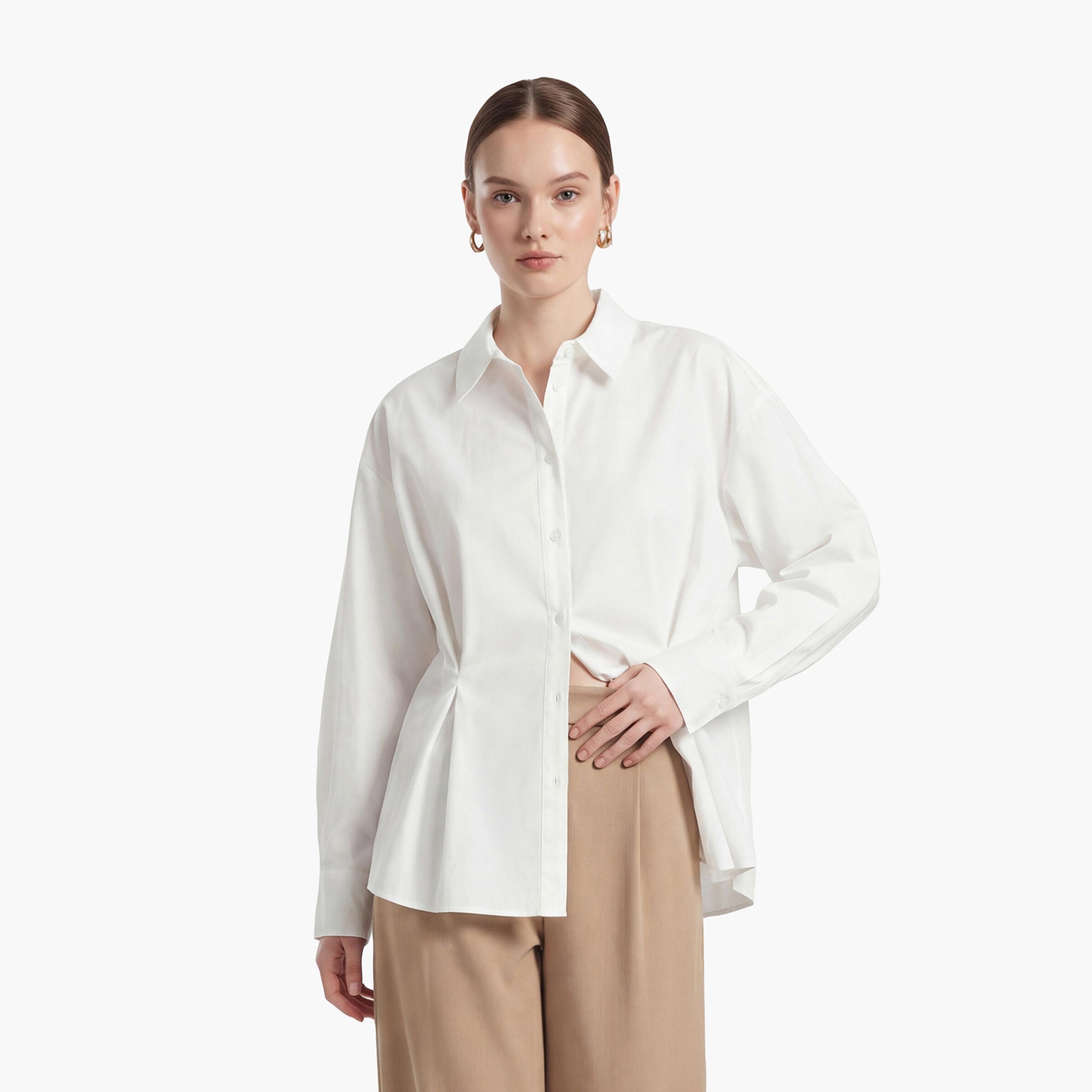 KOTON Light Blue Cotton Collared Women's Shirt-women-clothing-shirtsandblouses-shirts-image-1