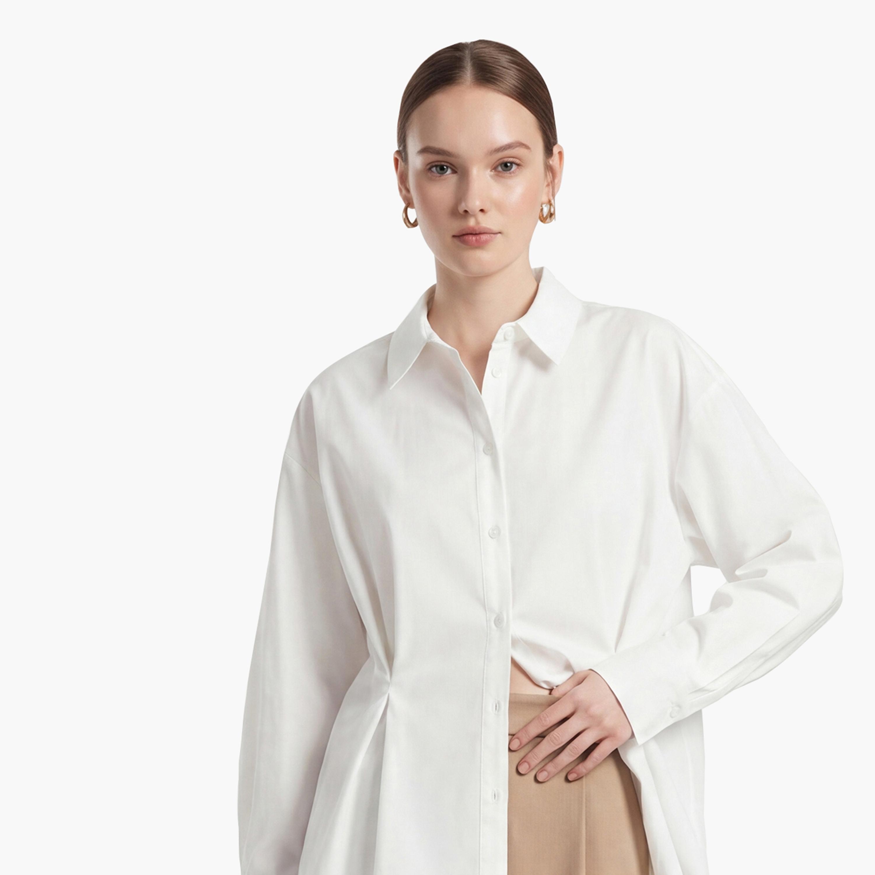 KOTON Light Blue Cotton Collared Women's Shirt-women-clothing-shirtsandblouses-shirts-image-5