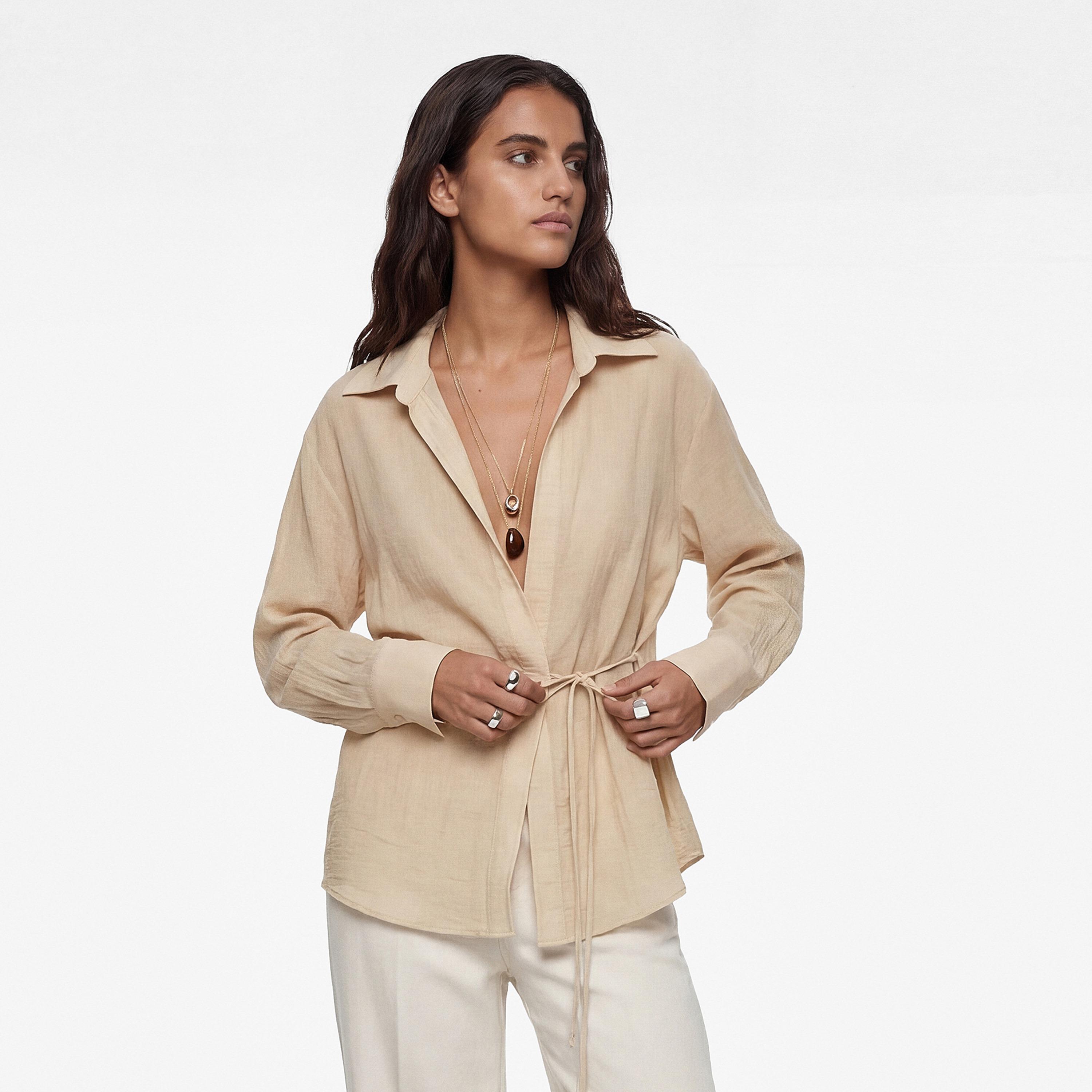 KOTON Textured Collared Women's Wrap Top-women-clothing-shirtsandblouses-blouses-image-1