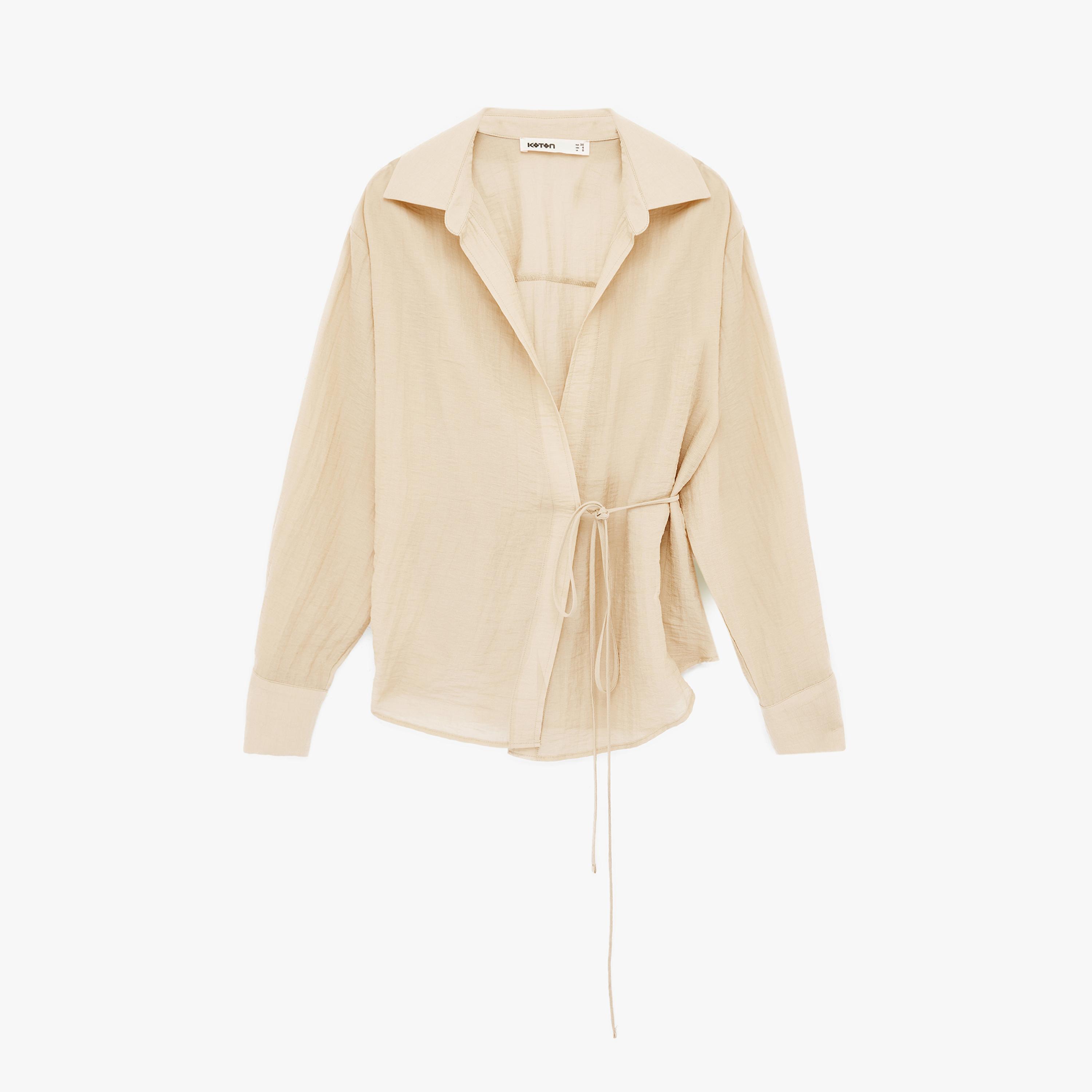 KOTON Textured Collared Women's Wrap Top-women-clothing-shirtsandblouses-blouses-image-3