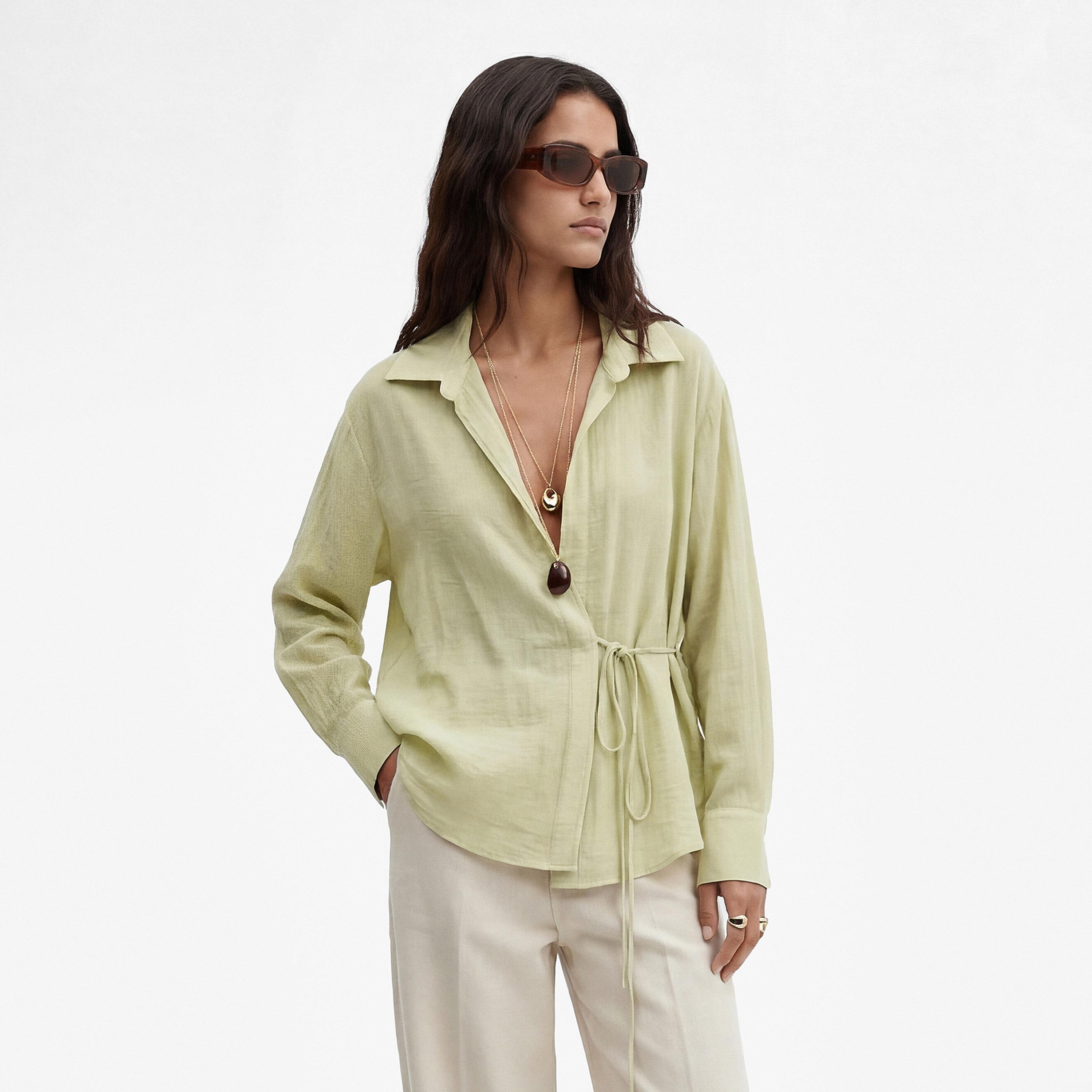 KOTON Textured Collared Women's Wrap Top-women-clothing-shirtsandblouses-blouses-image-1