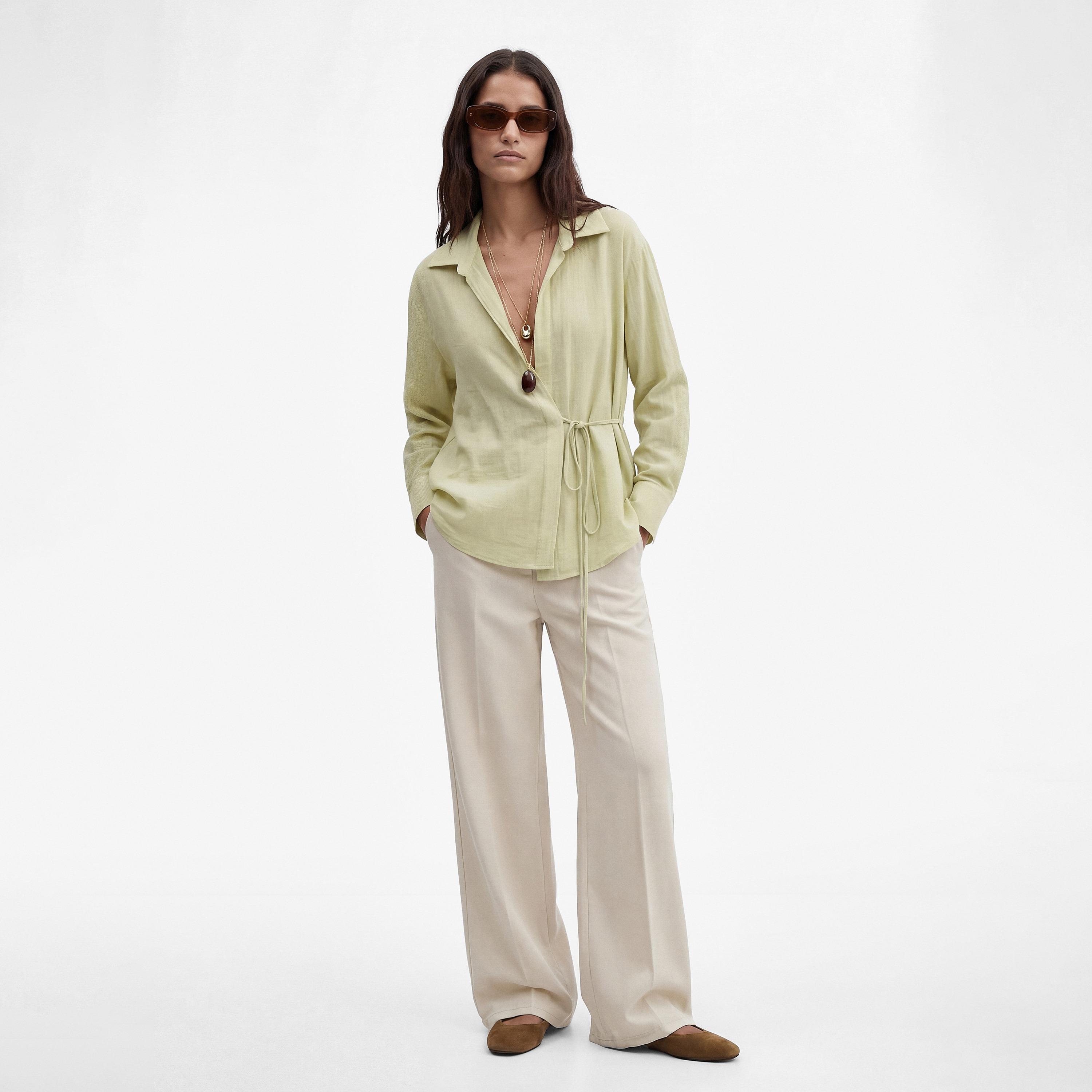 KOTON Textured Collared Women's Wrap Top-women-clothing-shirtsandblouses-blouses-image-2