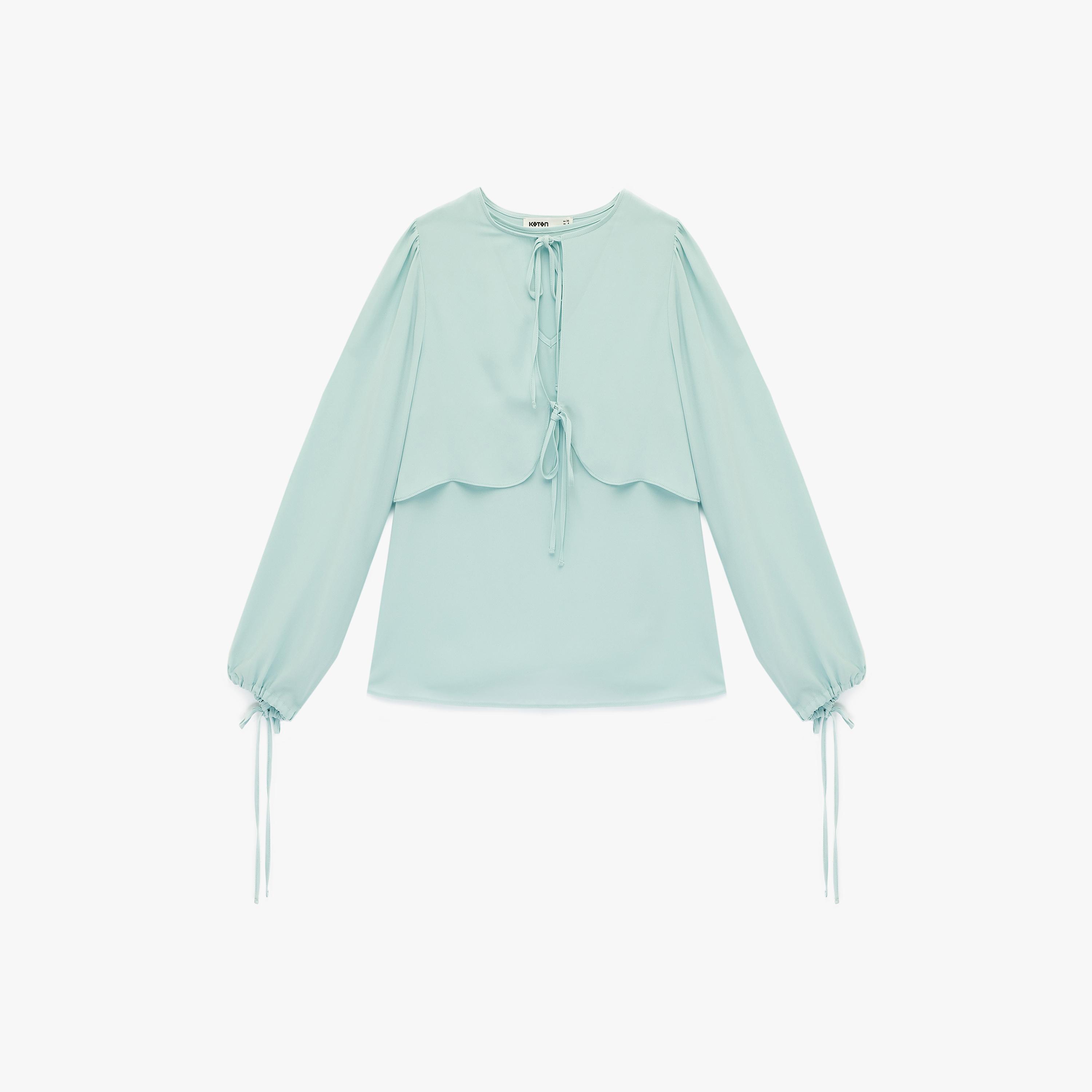 بلوزة نسائية بياقة "تاي-أب" تربط برباط بلون سماوي من كوتون-women-clothing-shirtsandblouses-blouses-image-3