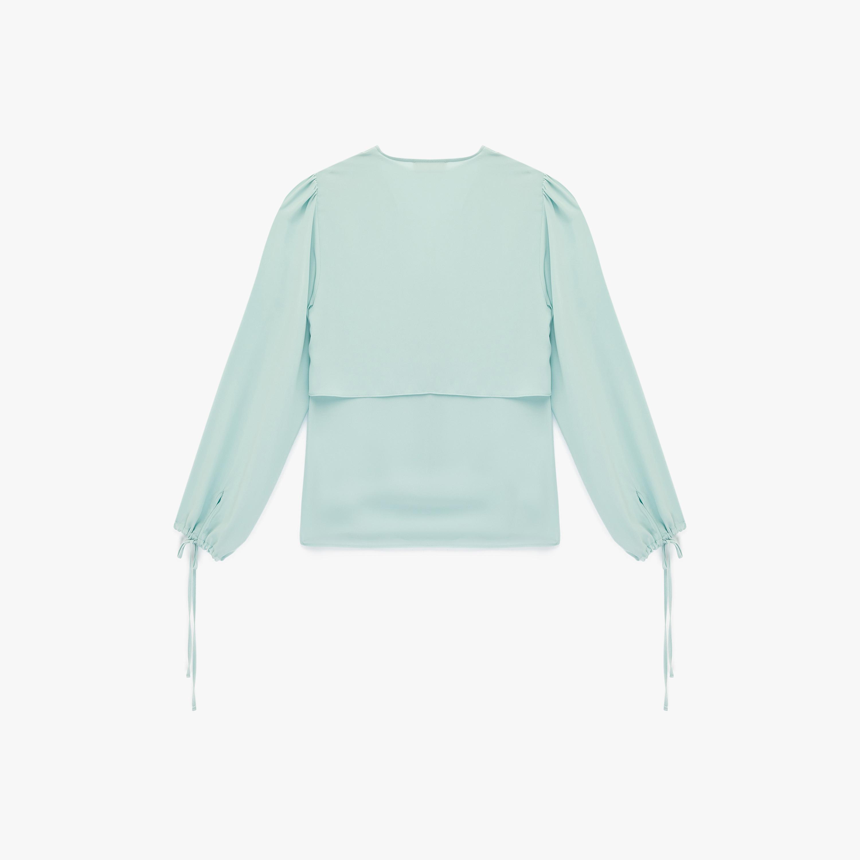 بلوزة نسائية بياقة "تاي-أب" تربط برباط بلون سماوي من كوتون-women-clothing-shirtsandblouses-blouses-image-4