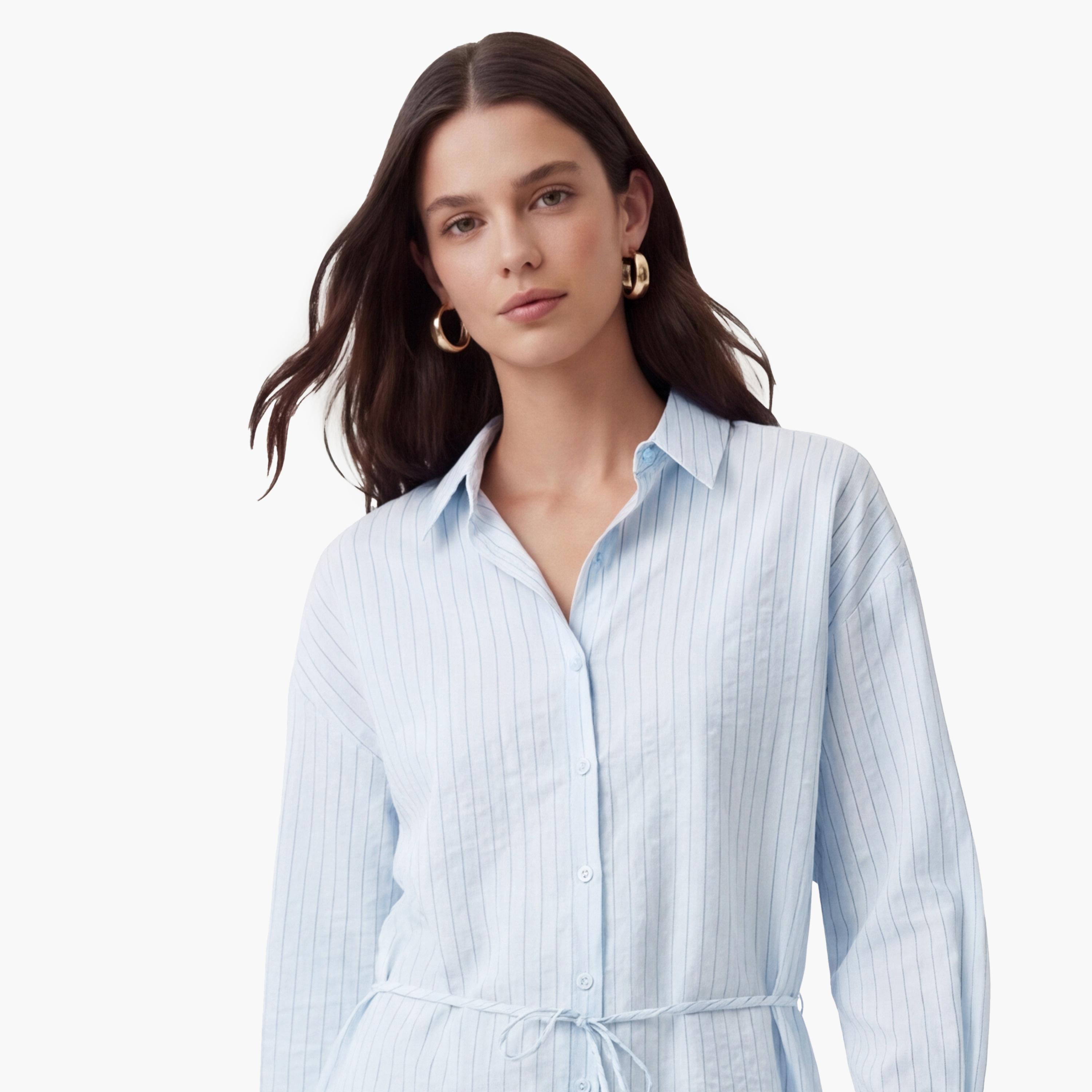 قميص نسائي مخطط باللون الأزرق من كوتون-women-clothing-shirtsandblouses-shirts-image-5