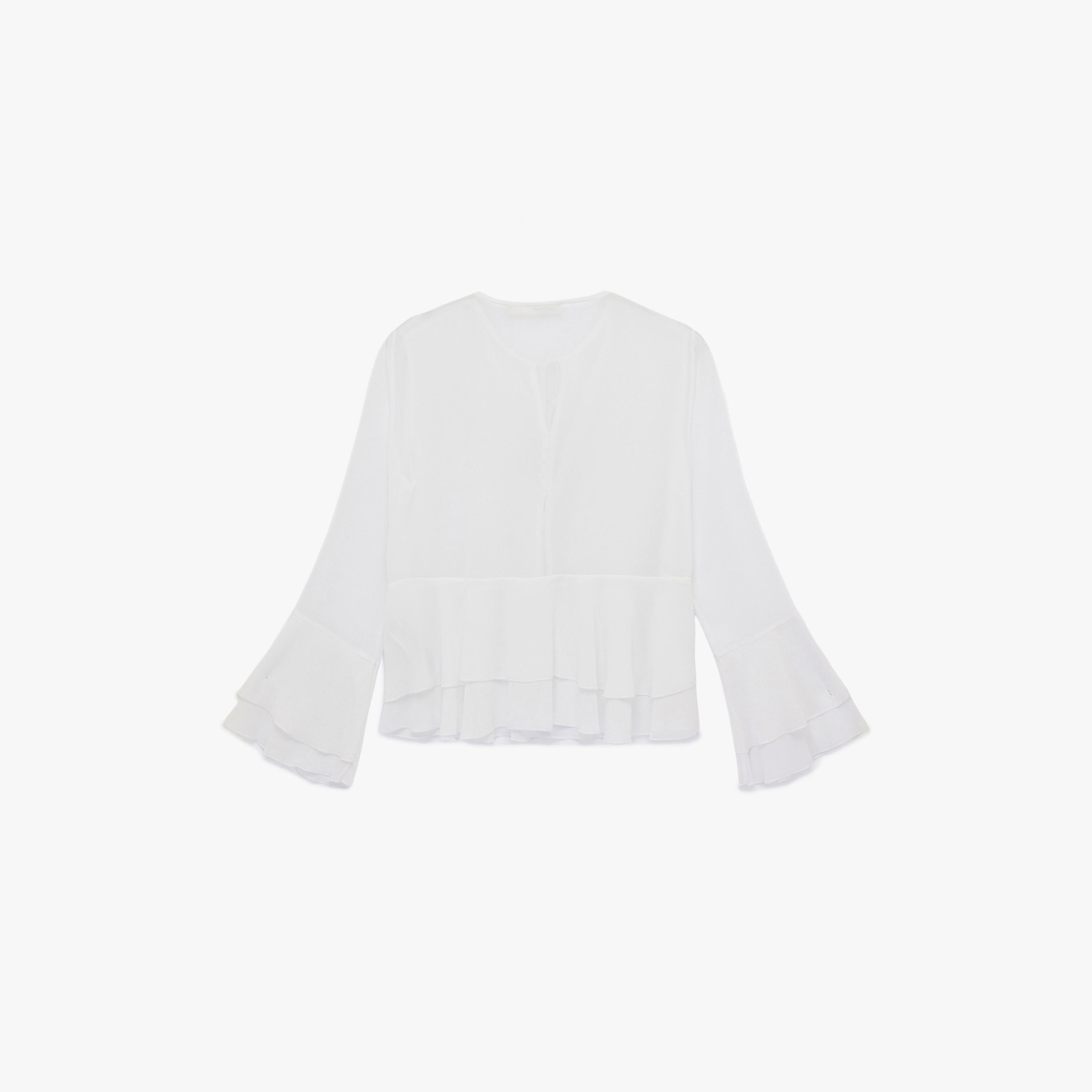KOTON White Tie-Up Neck Bell Sleeves Women's Top-women-clothing-shirtsandblouses-blouses-image-4