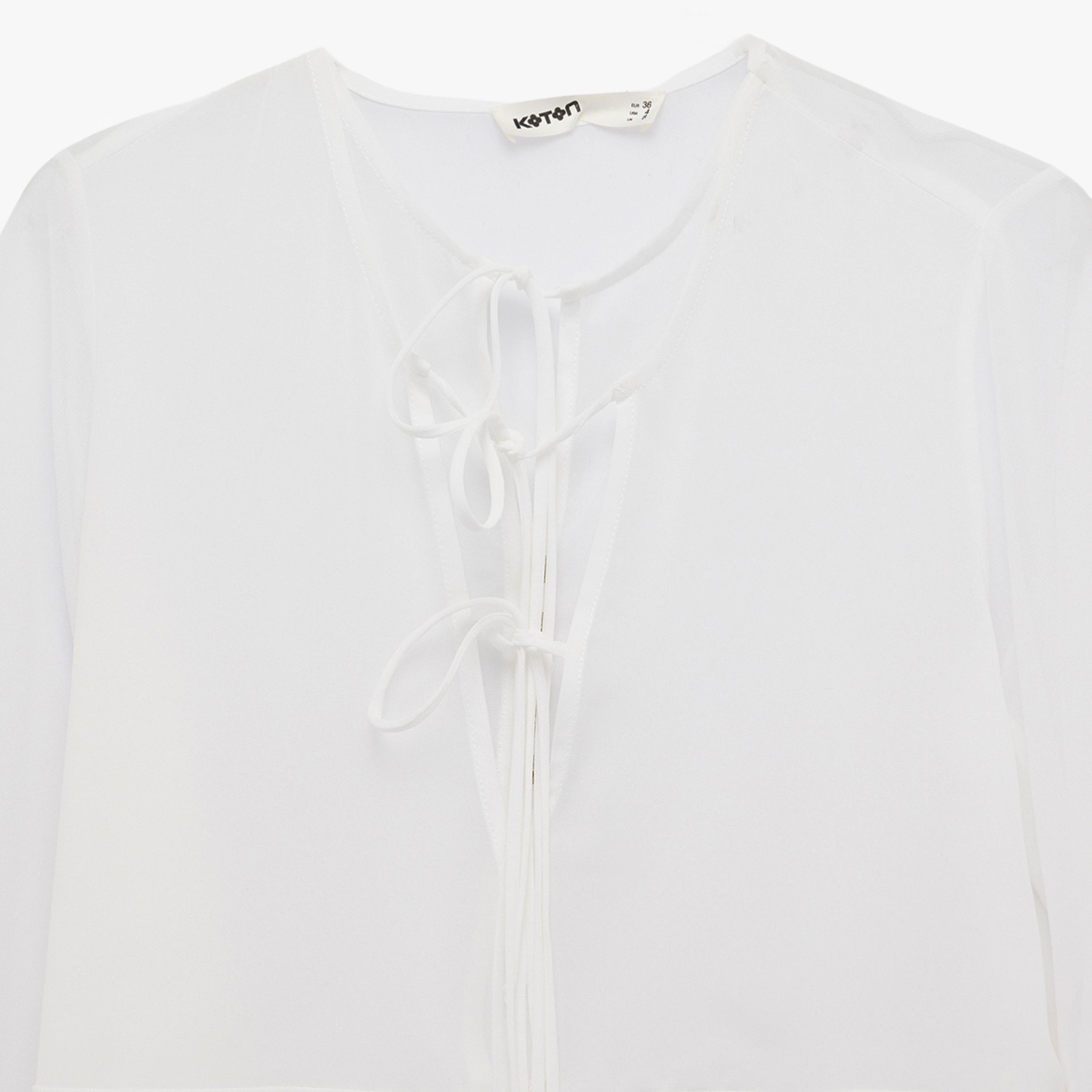 KOTON White Tie-Up Neck Bell Sleeves Women's Top-women-clothing-shirtsandblouses-blouses-image-5