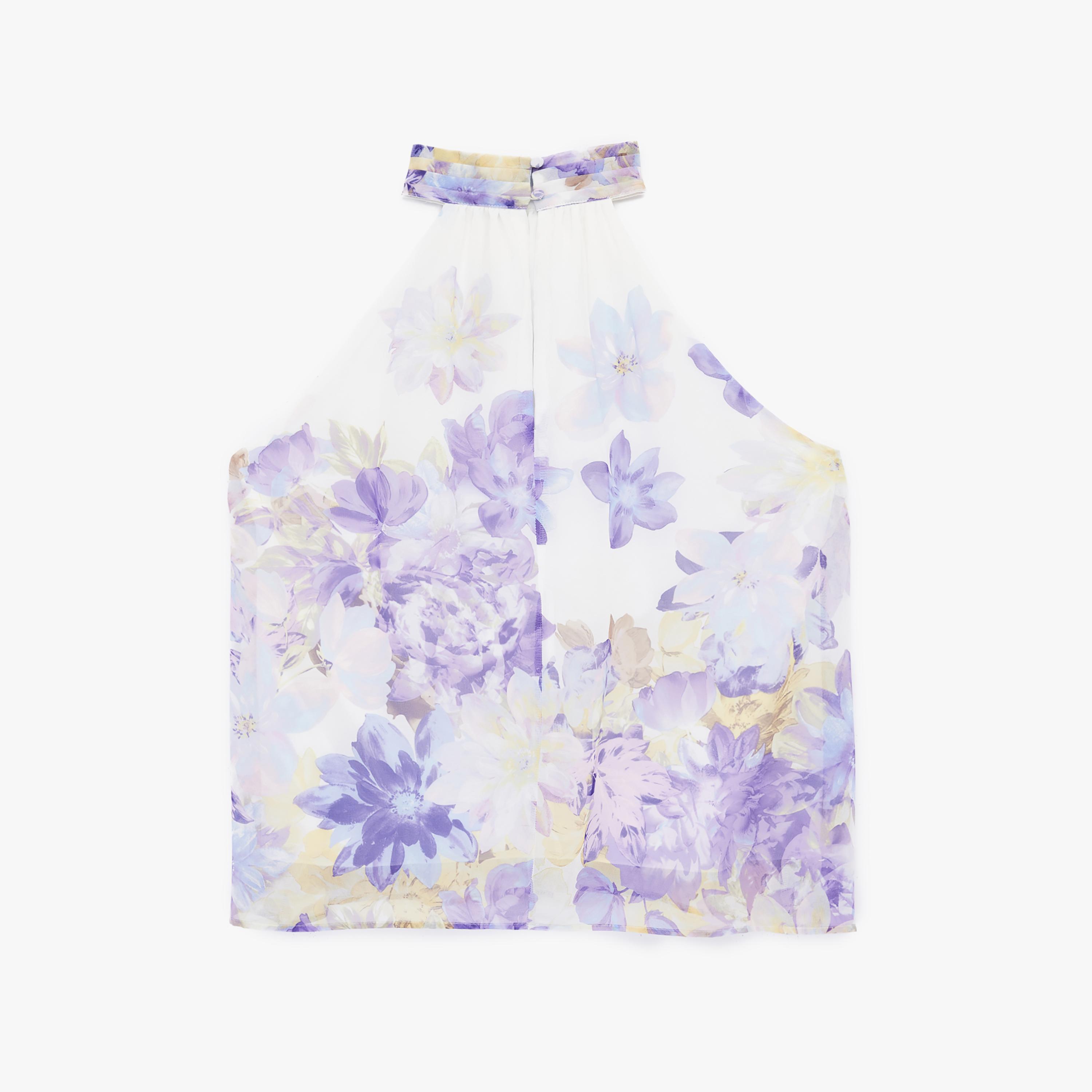 KOTON Purple Floral Print Halter Neck Women's Top-women-clothing-shirtsandblouses-blouses-image-5