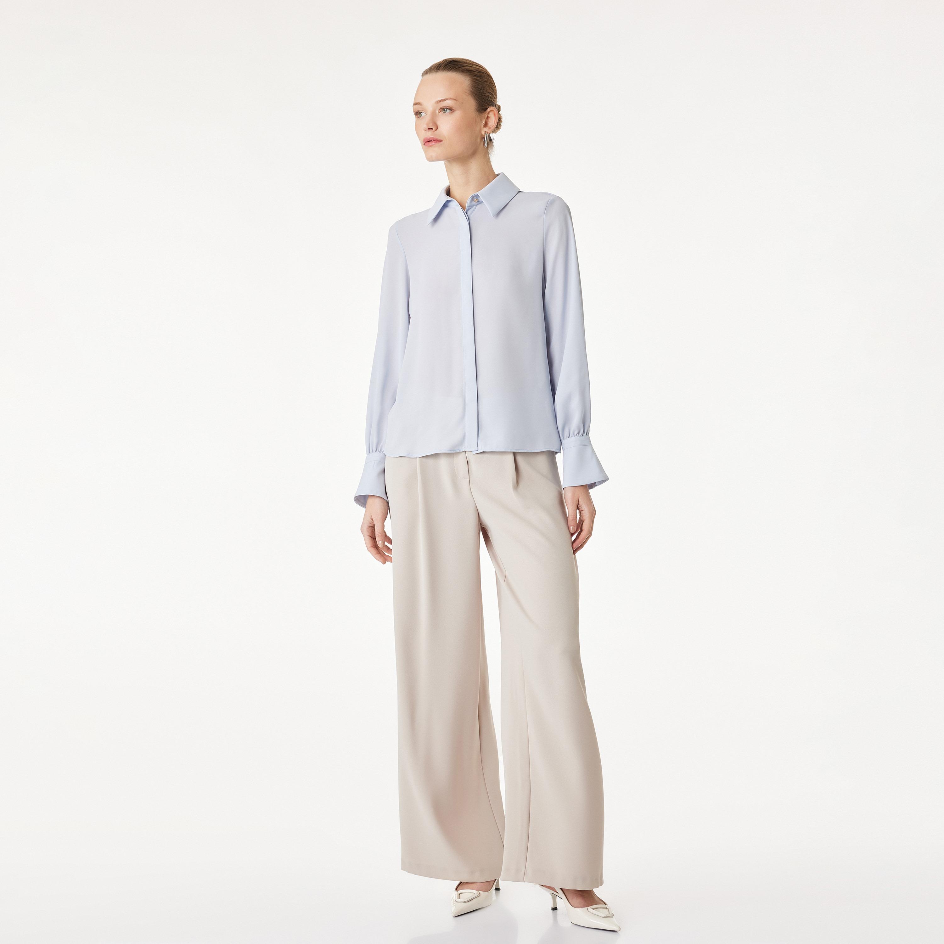 قميص نسائي بياقة وأكمام "بيشوب" من كوتون-women-clothing-shirtsandblouses-shirts-image-2
