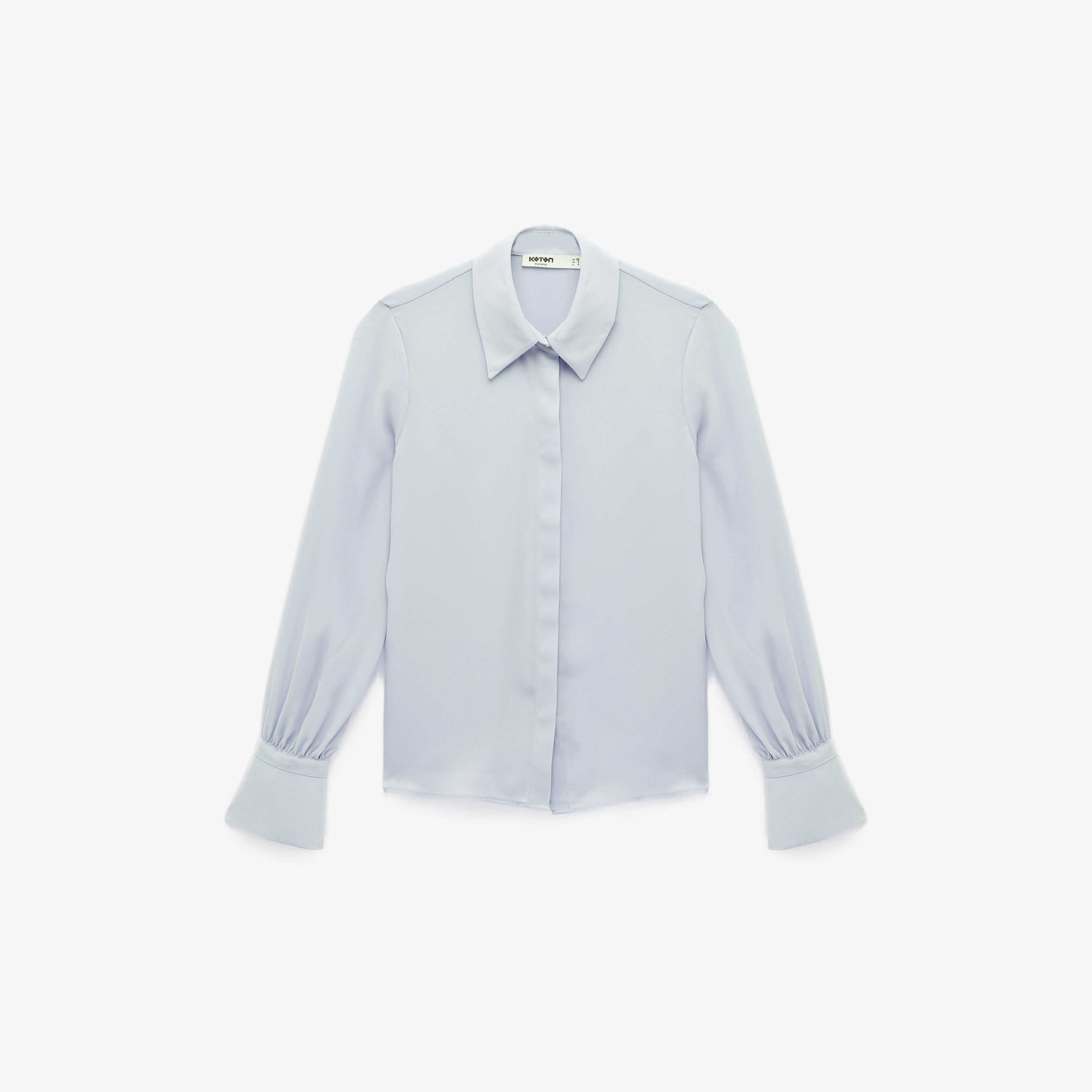 قميص نسائي بياقة وأكمام "بيشوب" من كوتون-women-clothing-shirtsandblouses-shirts-image-4