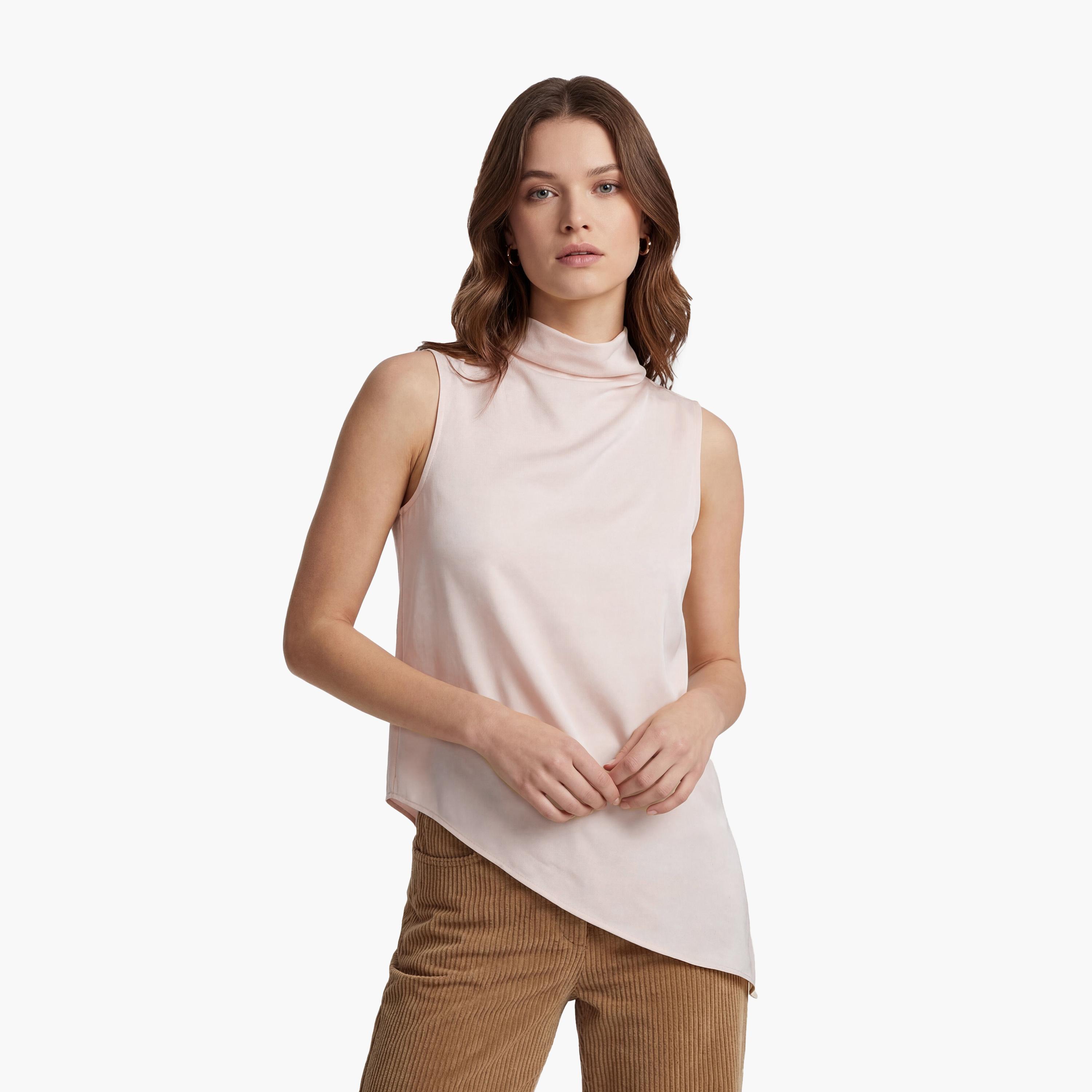 بلوزة نسائية بياقة "هاي نيك" عالية من كوتون-women-clothing-shirtsandblouses-blouses-image-1