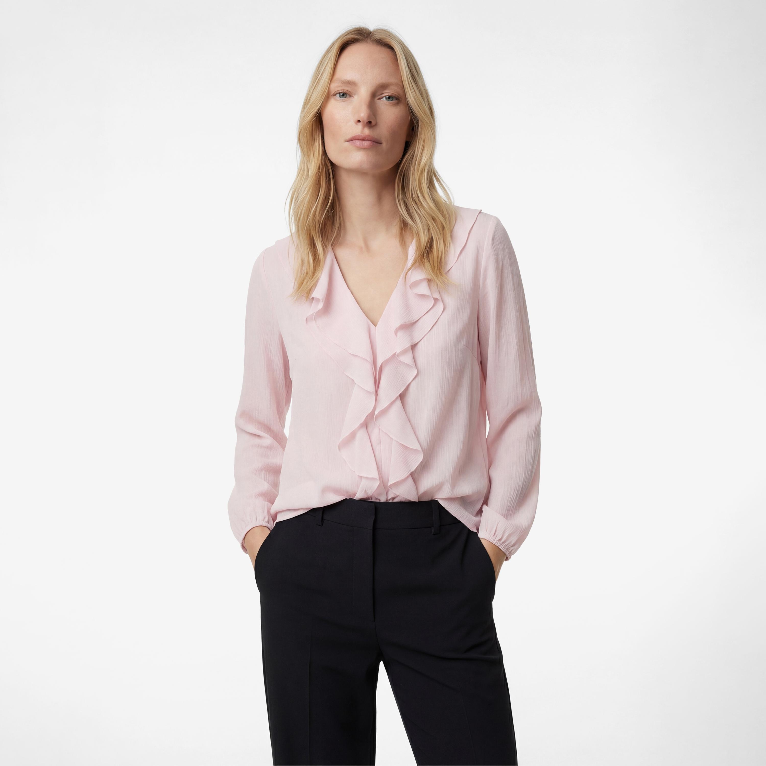 بلوزة نسائية بتفاصيل "فريلد" كشكش بلون وردي من كوتون-women-clothing-shirtsandblouses-blouses-image-1