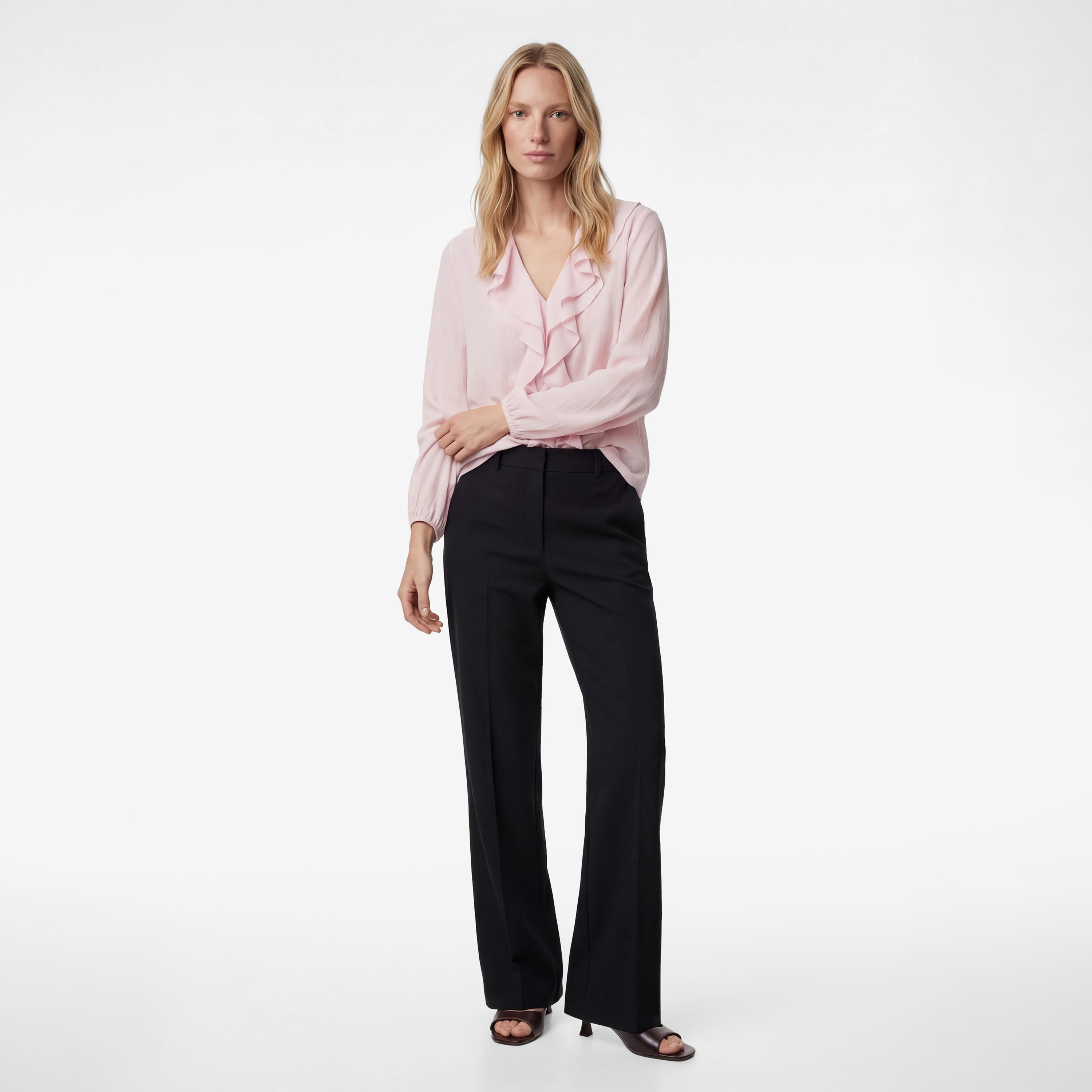 بلوزة نسائية بتفاصيل "فريلد" كشكش بلون وردي من كوتون-women-clothing-shirtsandblouses-blouses-image-2