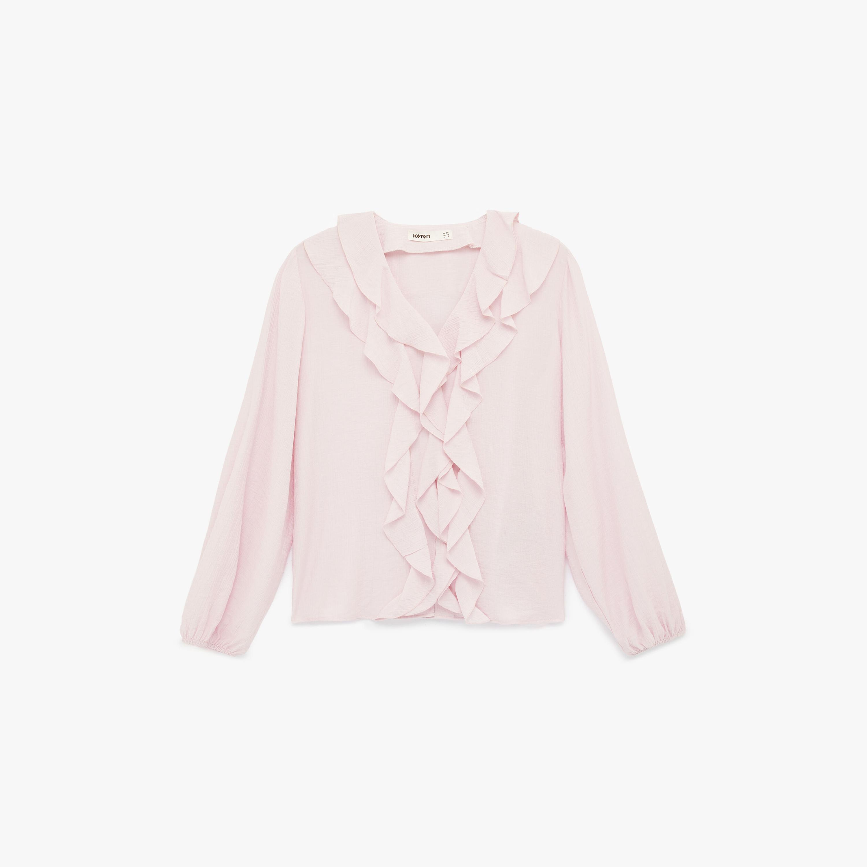 بلوزة نسائية بتفاصيل "فريلد" كشكش بلون وردي من كوتون-women-clothing-shirtsandblouses-blouses-image-3