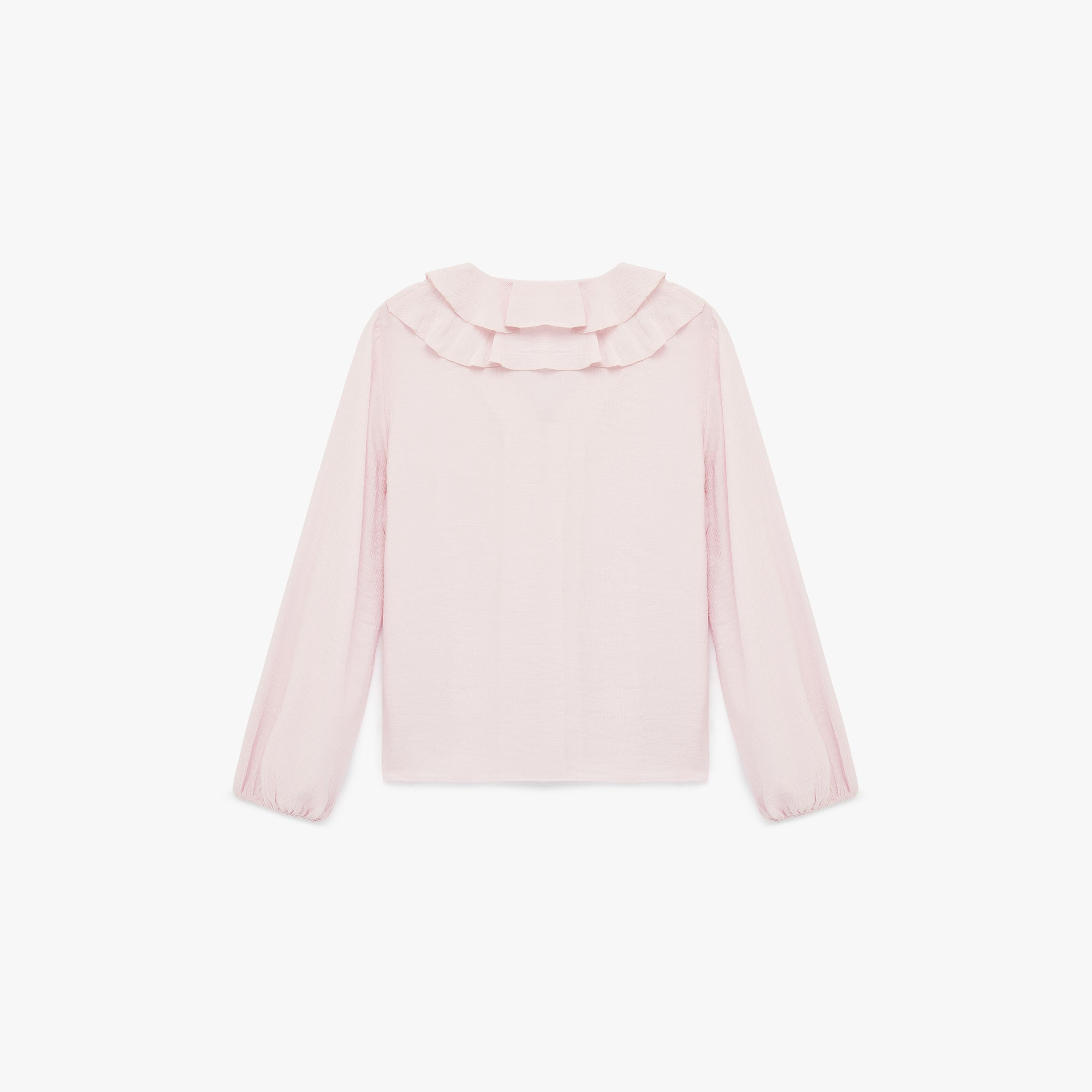بلوزة نسائية بتفاصيل "فريلد" كشكش بلون وردي من كوتون-women-clothing-shirtsandblouses-blouses-image-4