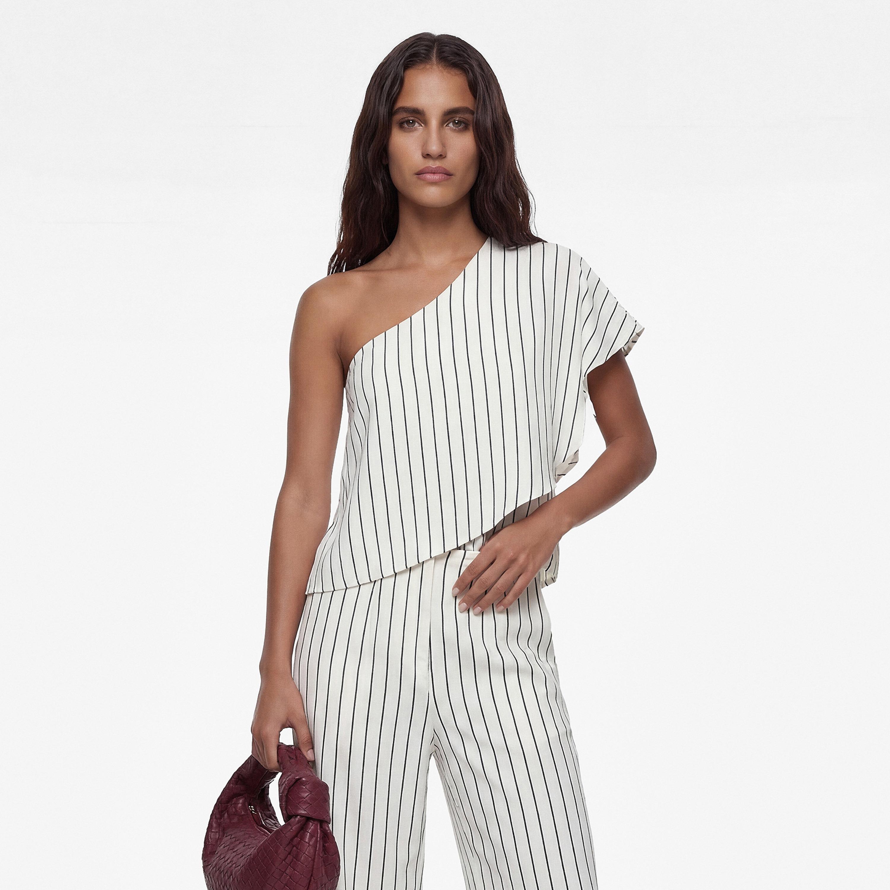 KOTON White Striped One-Shoulder Women's Top-women-clothing-shirtsandblouses-blouses-image-1