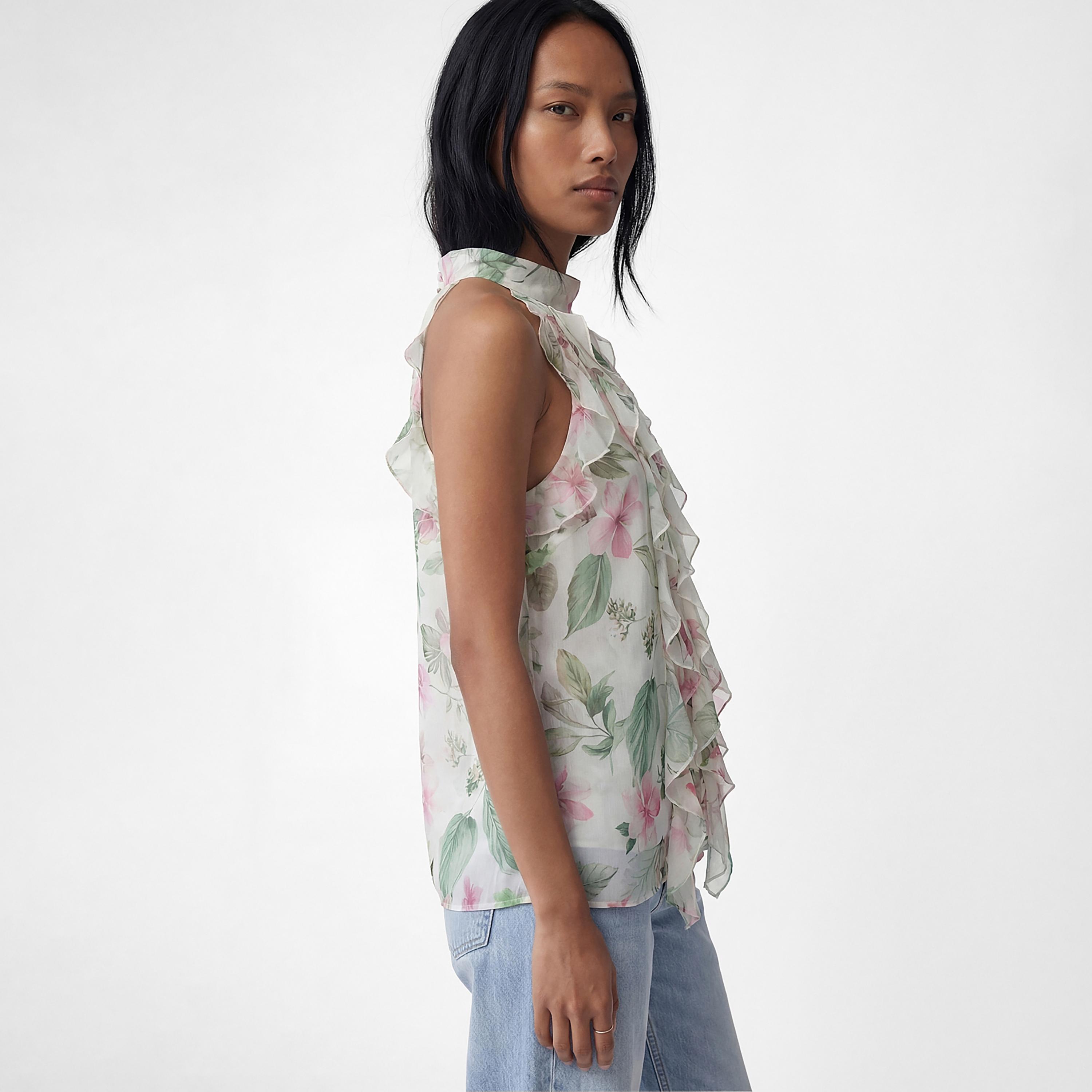 KOTON Multicolour Ruffled Floral Print Halter Neck Women's Top-women-clothing-shirtsandblouses-blouses-image-2