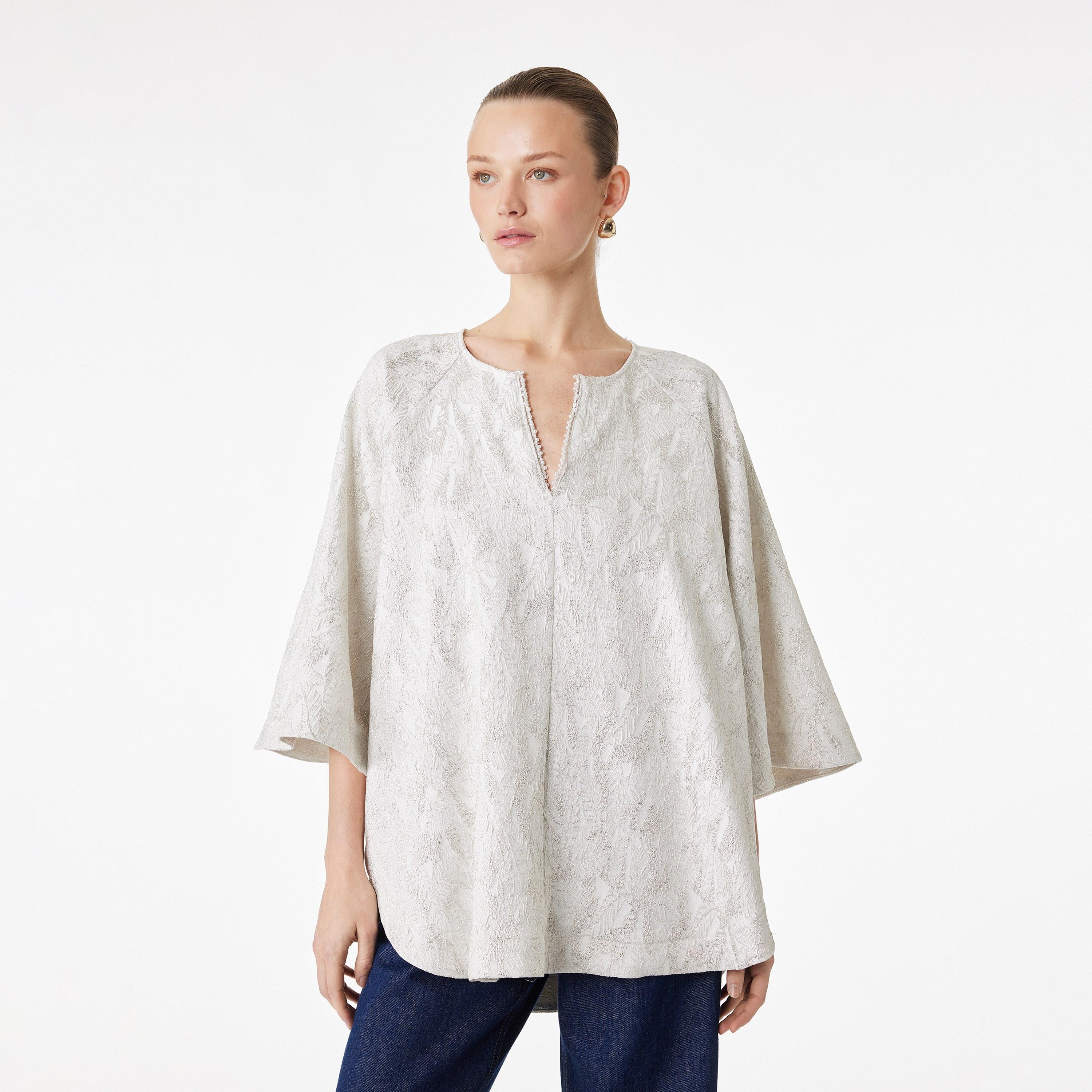 KOTON Off-White Textured Leaf Raglan Sleeves Women's Tunic-women-clothing-shirtsandblouses-blouses-image-1
