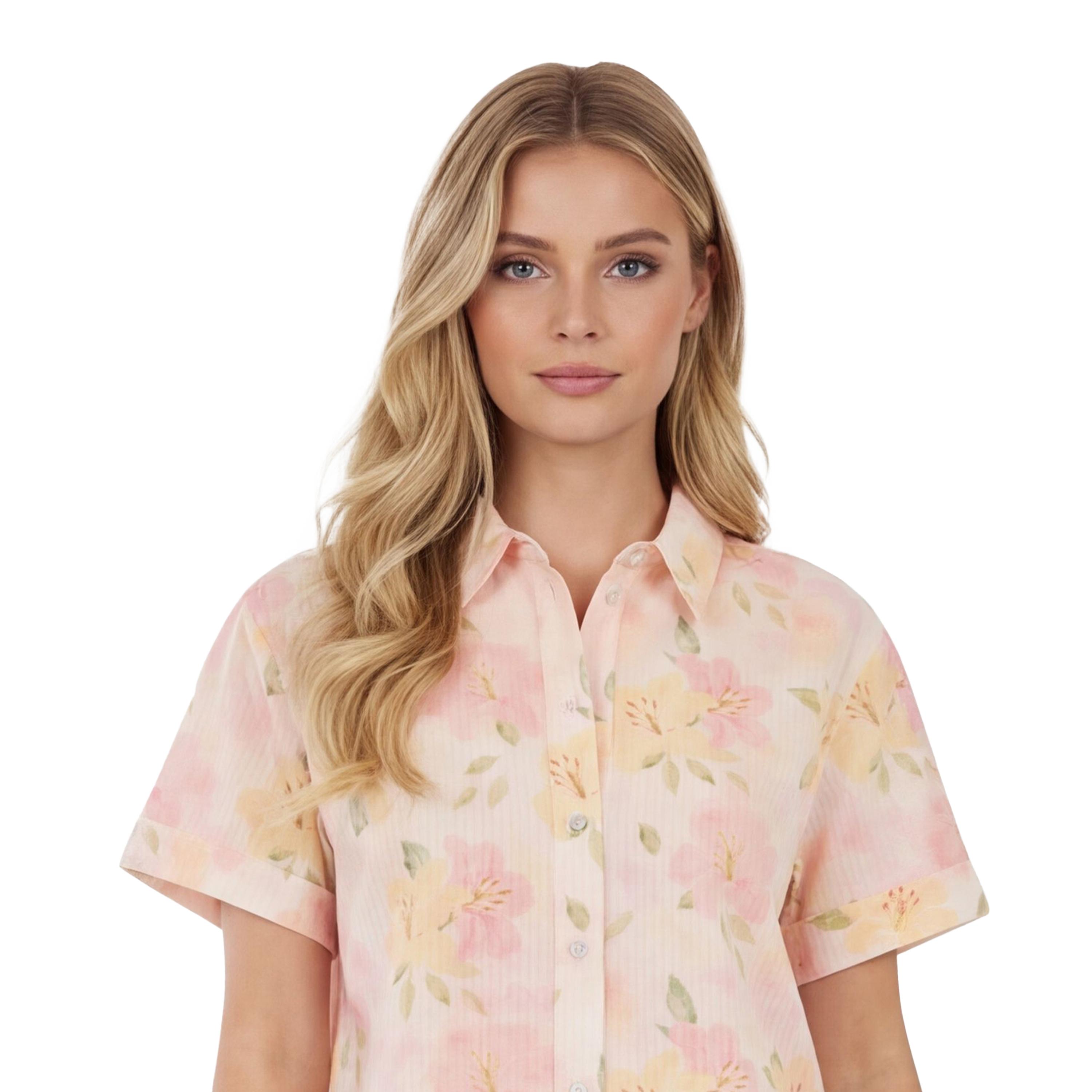 قميص نسائي بياقة وطبعة "فلورال" زهور بلون وردي من كوتون-women-clothing-shirtsandblouses-shirts-image-5