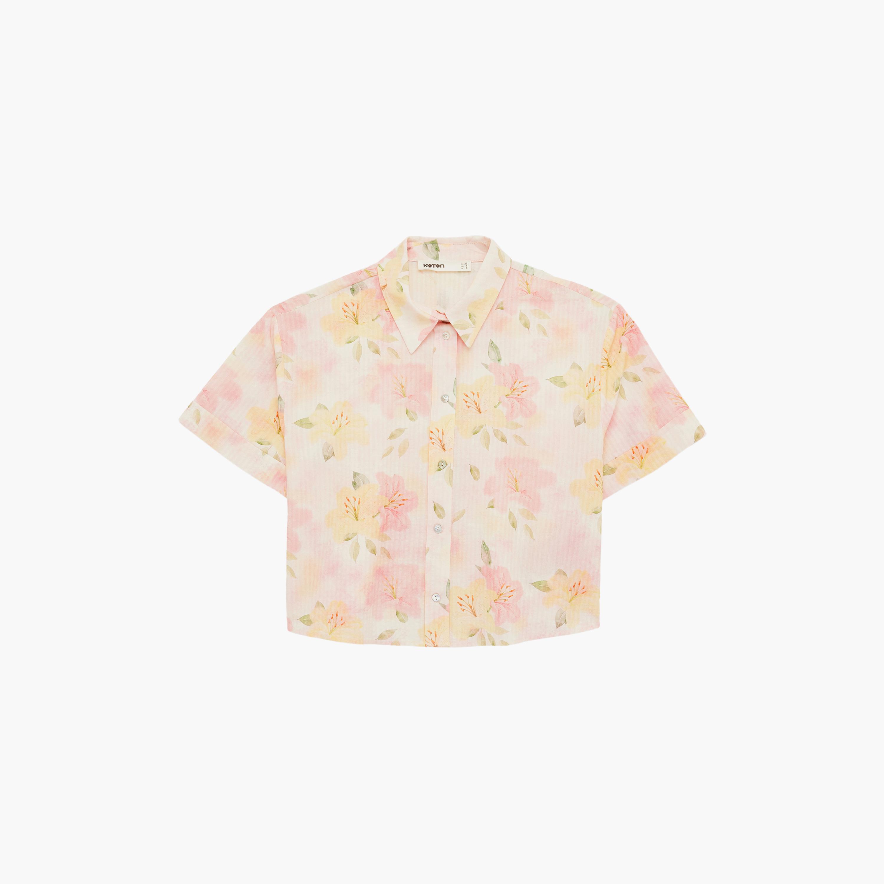 قميص نسائي بياقة وطبعة "فلورال" زهور بلون وردي من كوتون-women-clothing-shirtsandblouses-shirts-image-6
