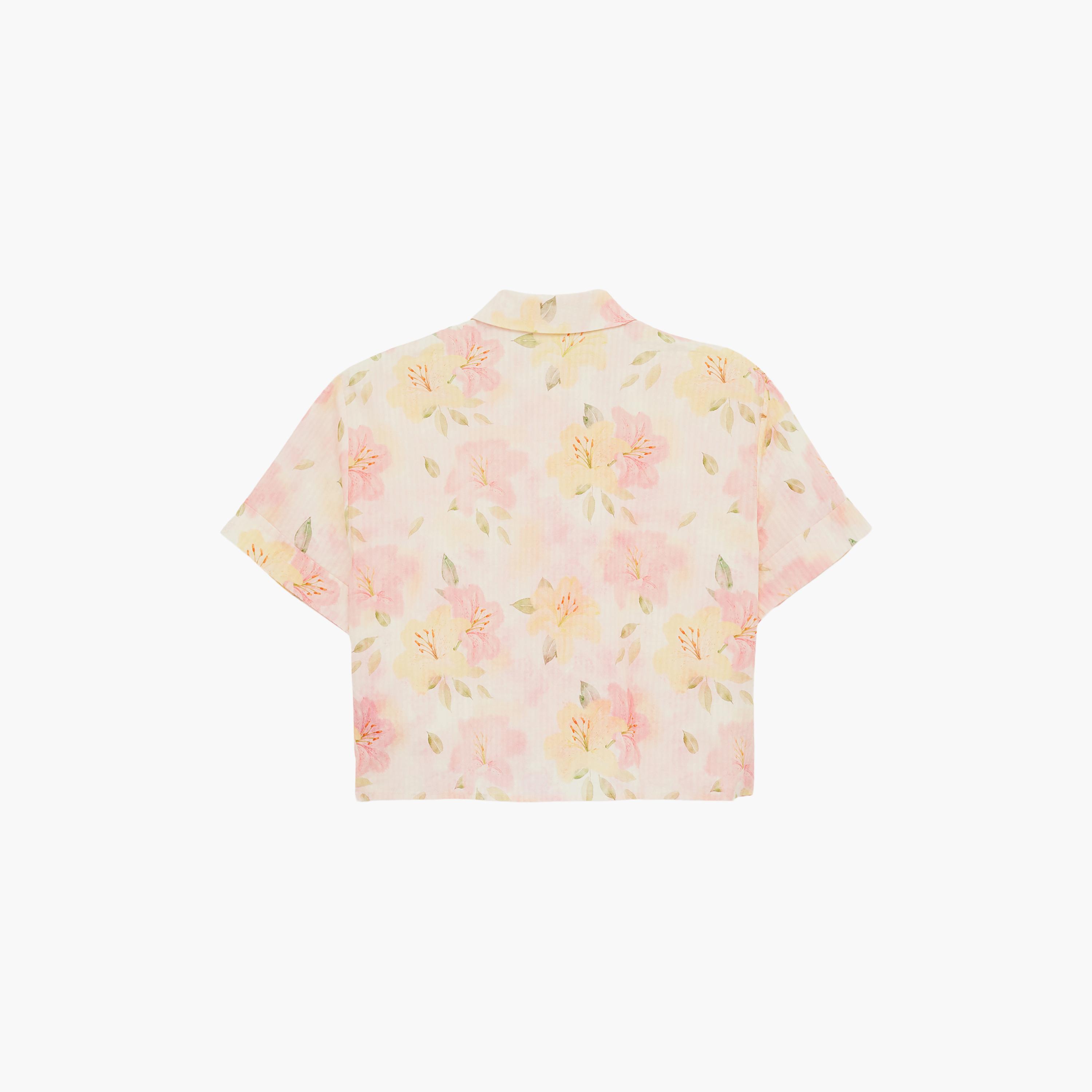 قميص نسائي بياقة وطبعة "فلورال" زهور بلون وردي من كوتون-women-clothing-shirtsandblouses-shirts-image-7