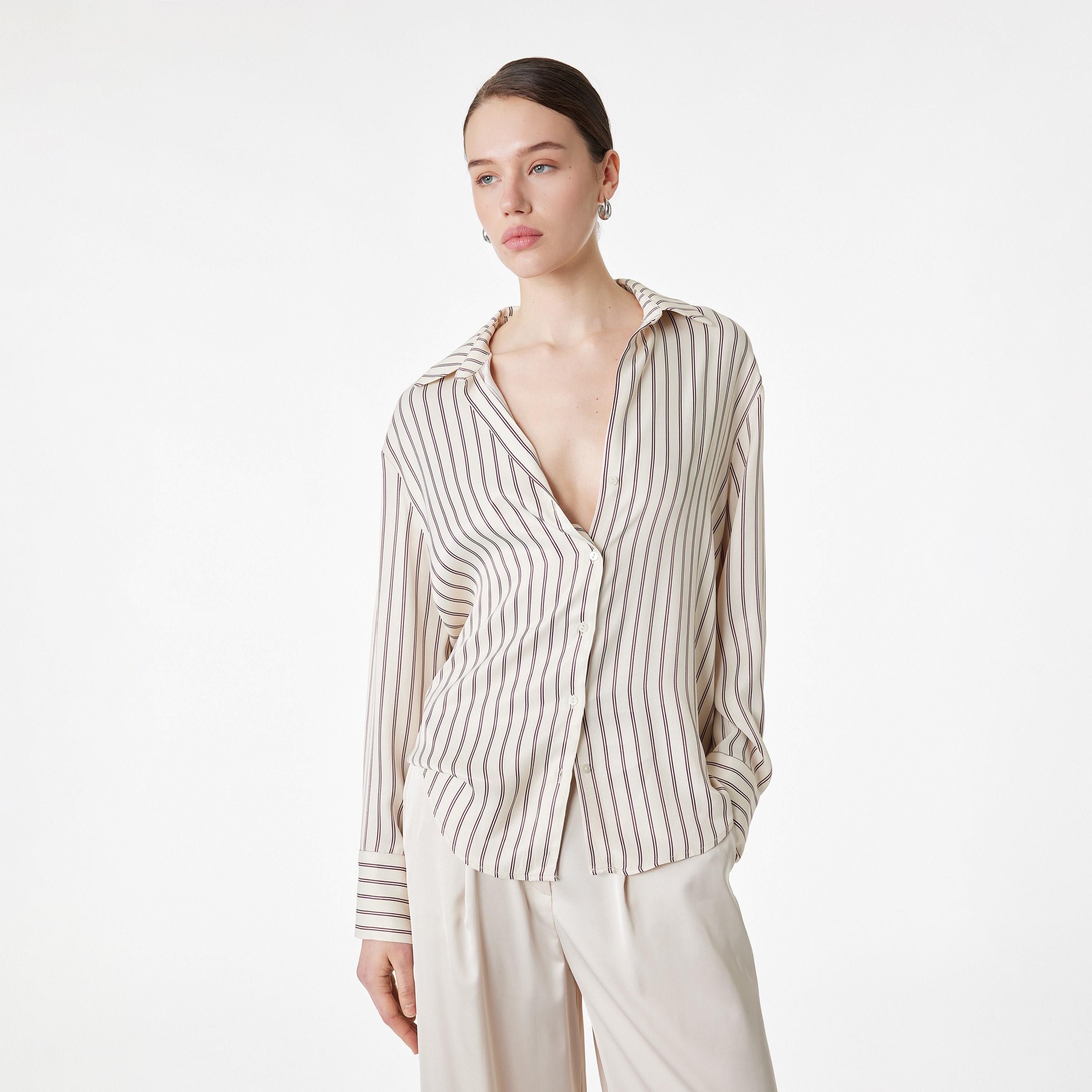 KOTON Striped Collared Women's Shirt-women-clothing-shirtsandblouses-shirts-image-1