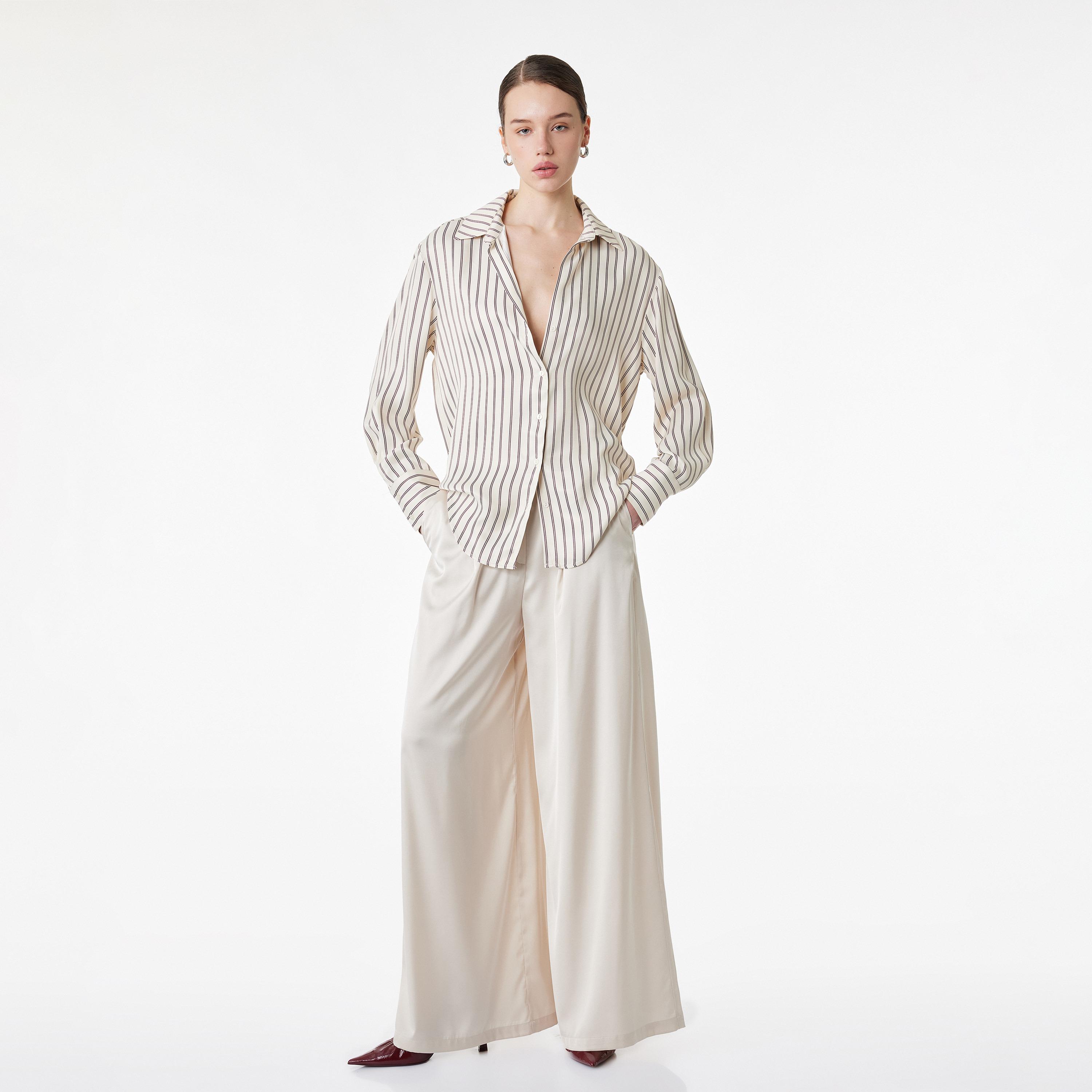 KOTON Striped Collared Women's Shirt-women-clothing-shirtsandblouses-shirts-image-2