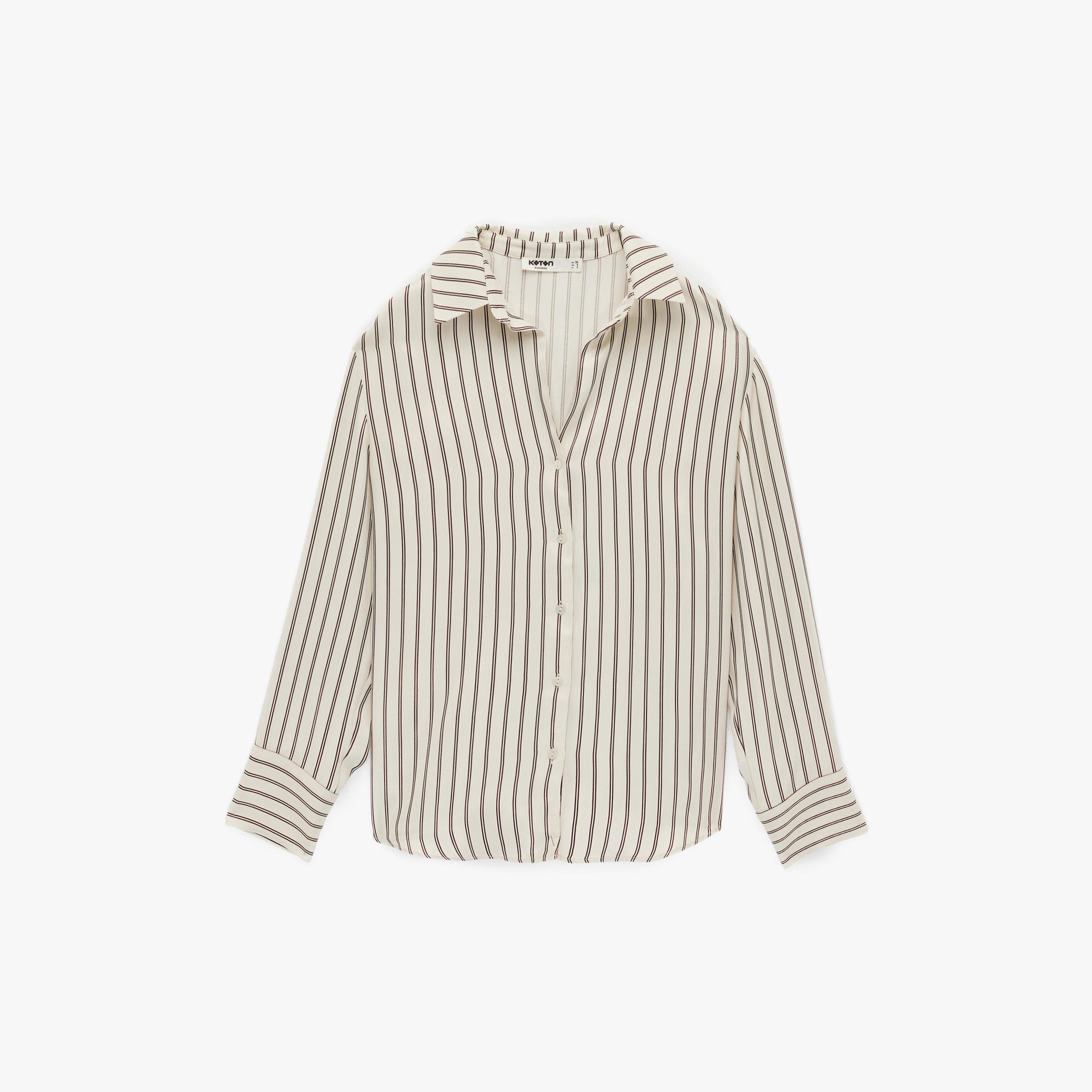 KOTON Striped Collared Women's Shirt-women-clothing-shirtsandblouses-shirts-image-3