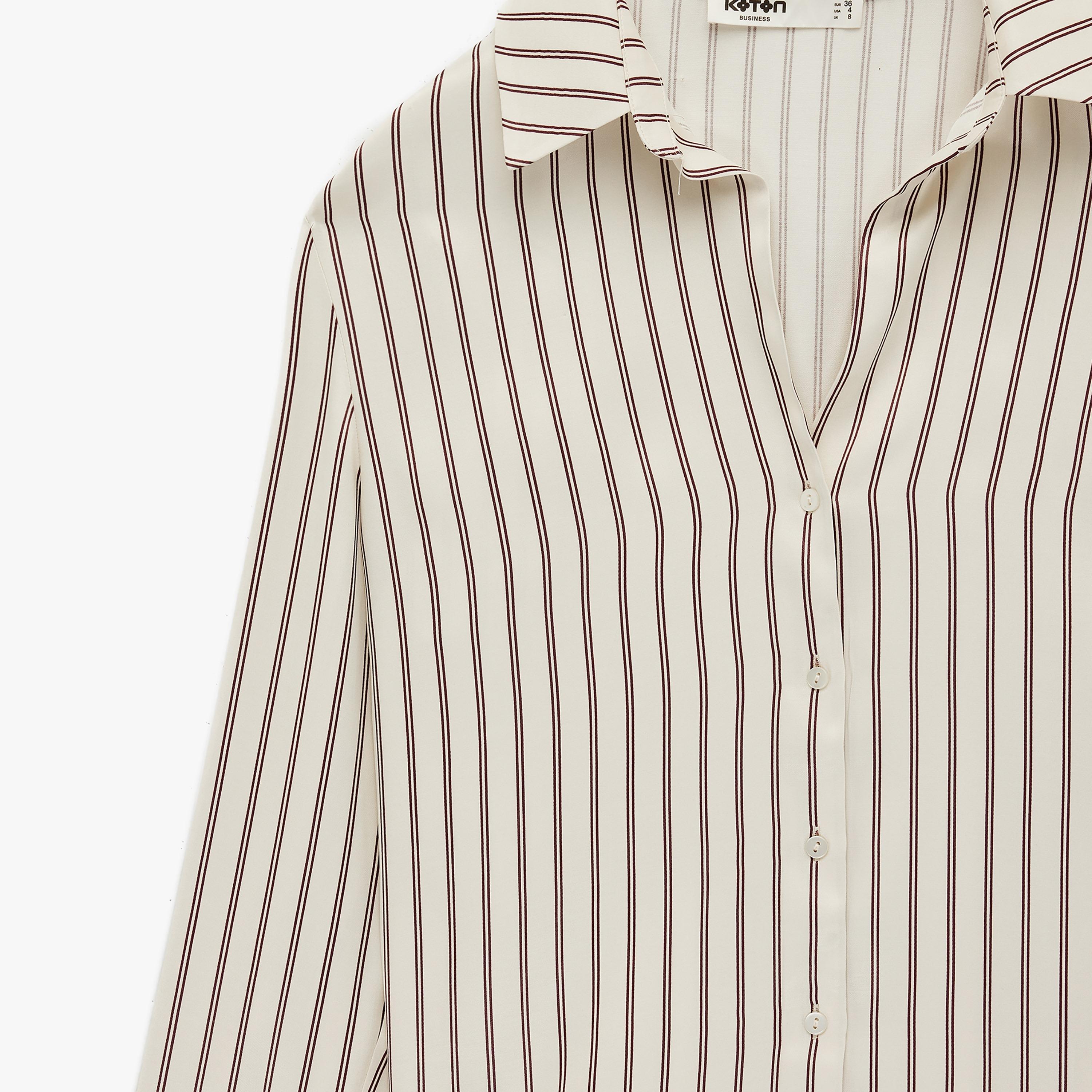 KOTON Striped Collared Women's Shirt-women-clothing-shirtsandblouses-shirts-image-5