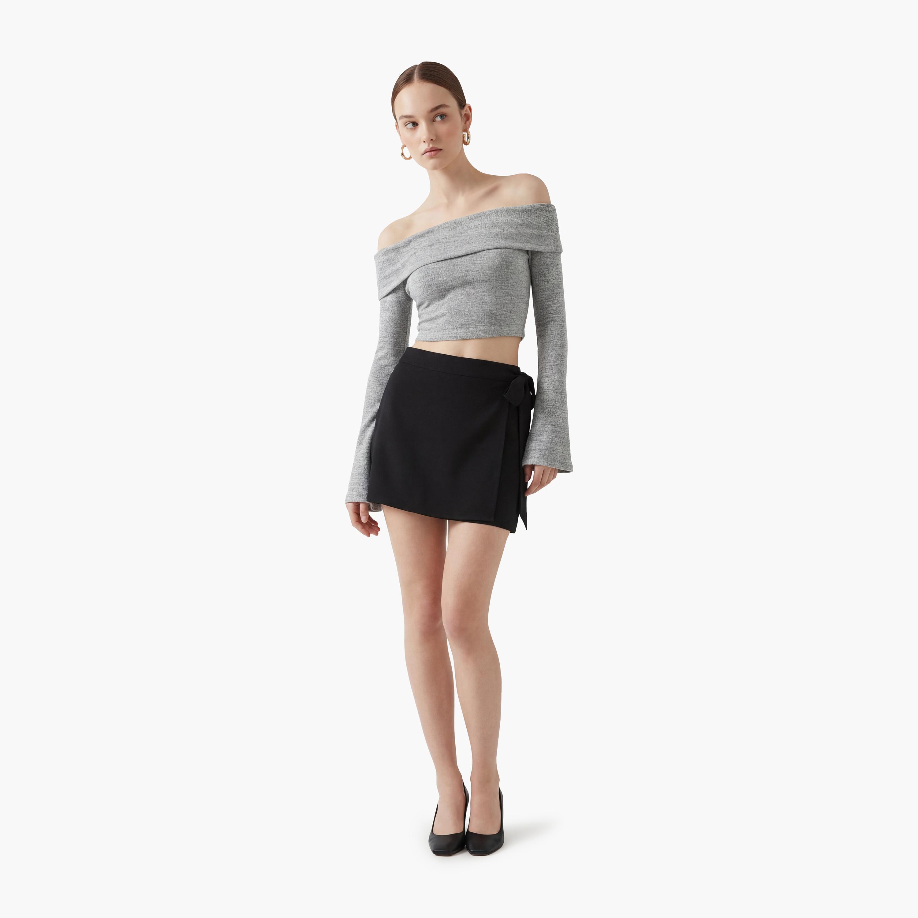 KOTON Black Wrap Women's Mini Skort-women-clothing-bottoms-skirts-image-2