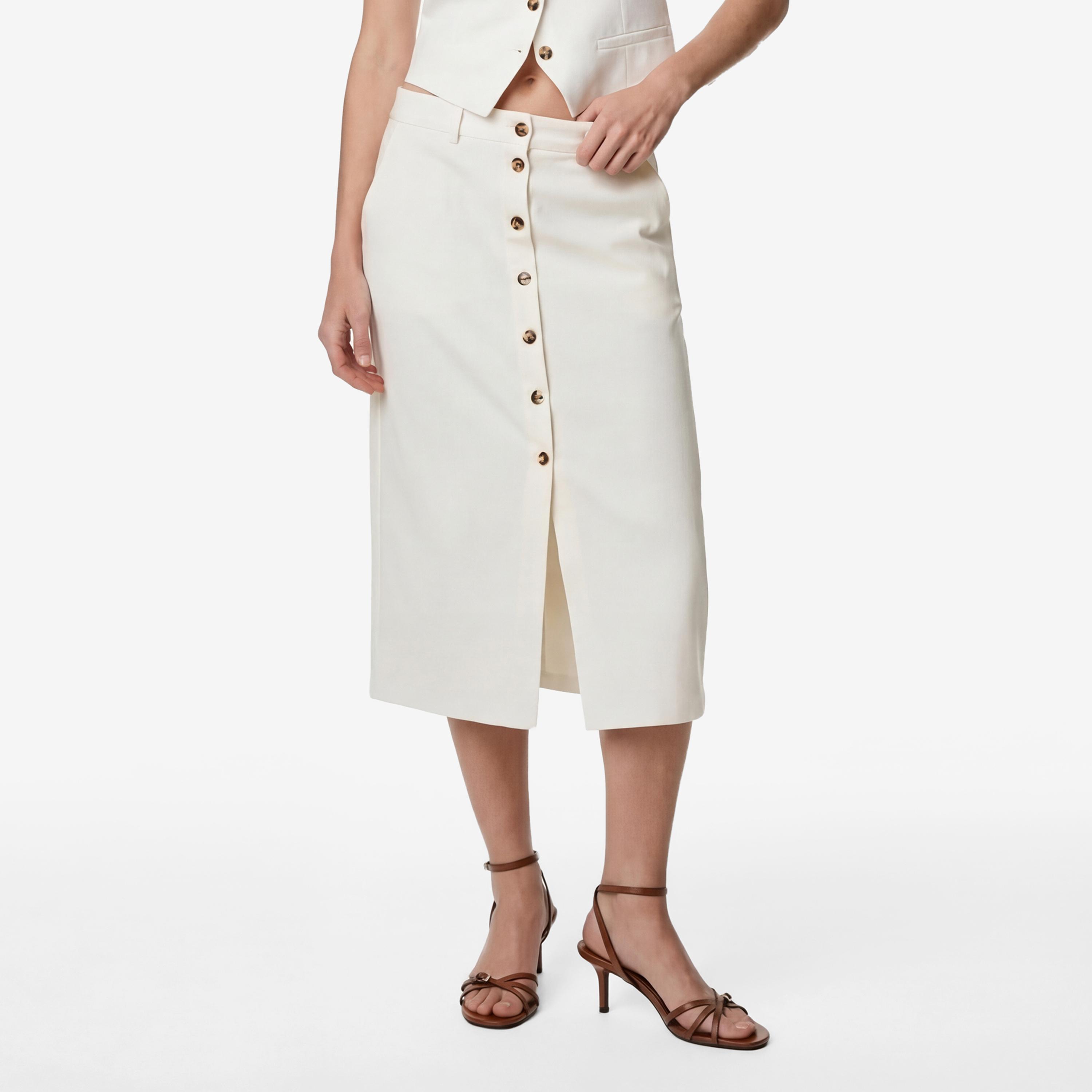تنورة ميدي نسائية قصة مستقيمة بلون كريمي من كوتون-women-clothing-bottoms-skirts-image-1