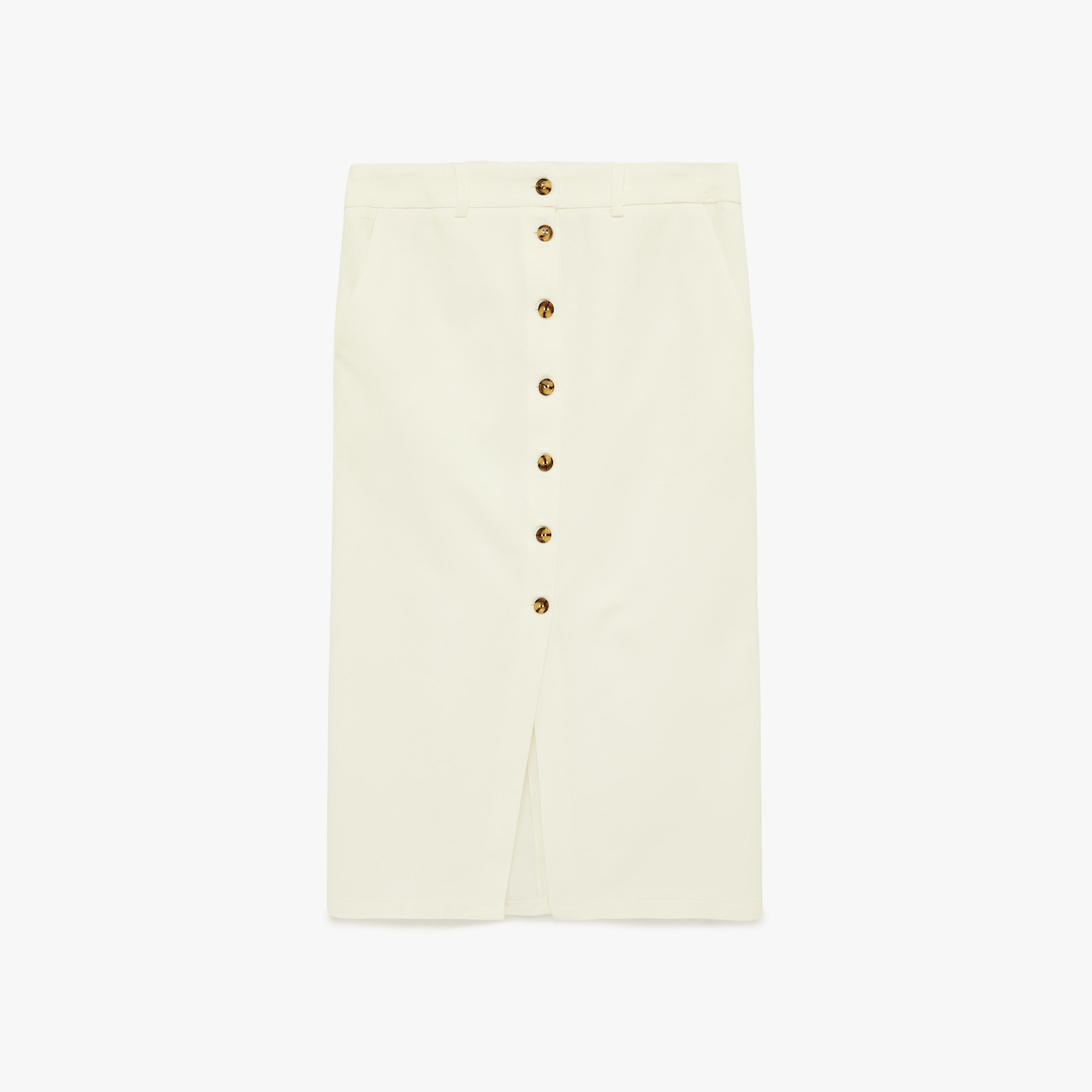 تنورة ميدي نسائية قصة مستقيمة بلون كريمي من كوتون-women-clothing-bottoms-skirts-image-3