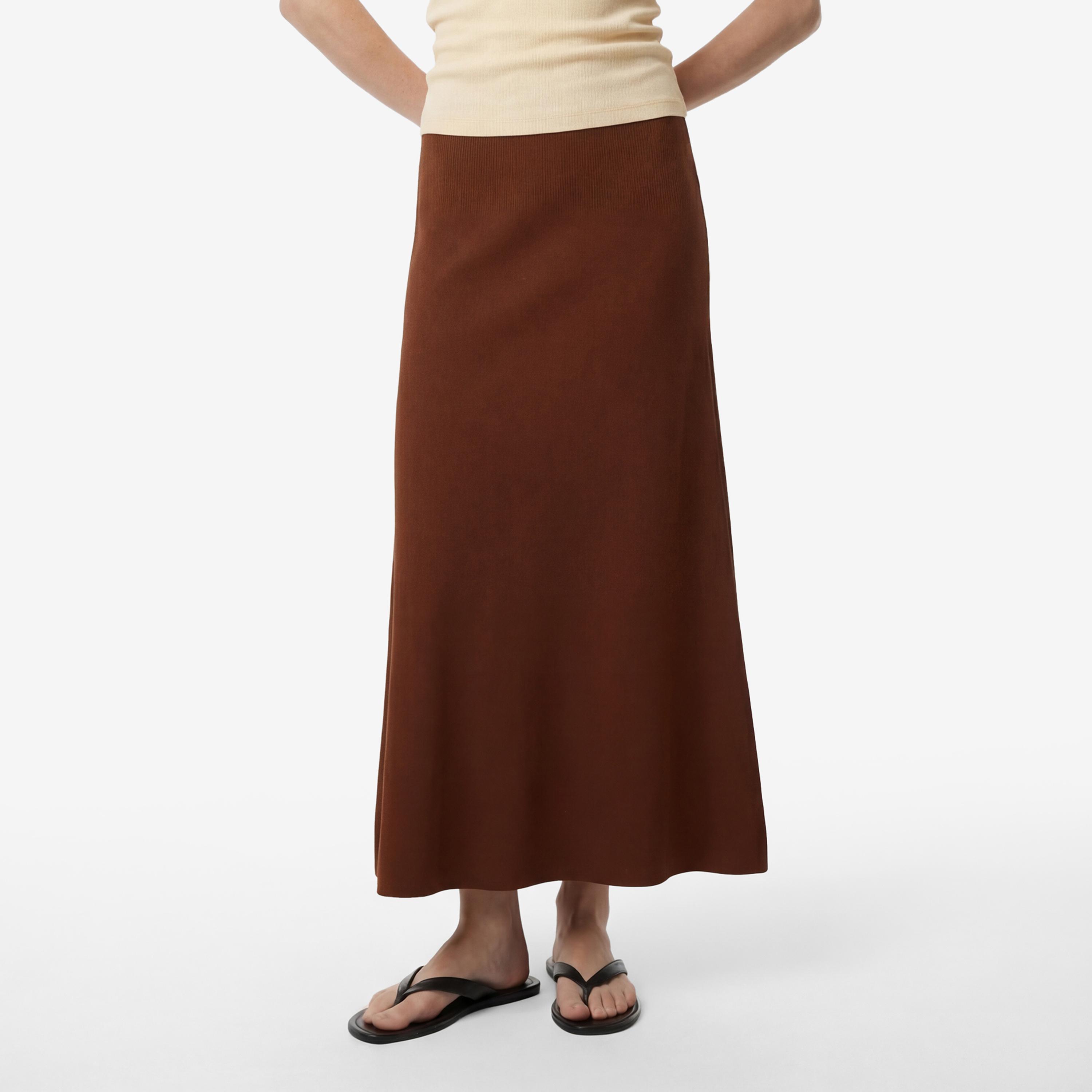 تنورة ماكسي نسائية قصة "ايه-لاين" من قماش الأكريليك بلون بني من كوتون-women-clothing-bottoms-skirts-image-1