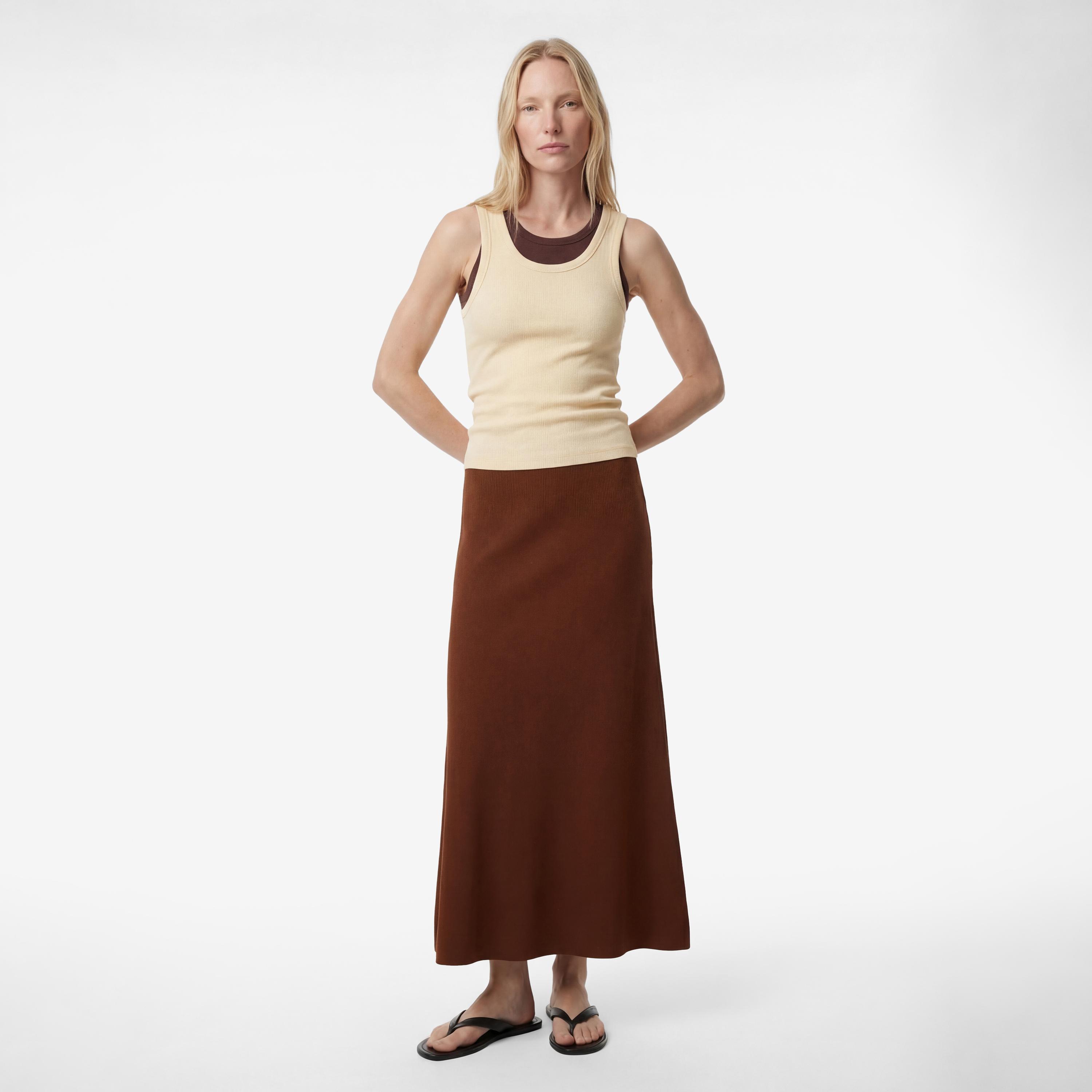 تنورة ماكسي نسائية قصة "ايه-لاين" من قماش الأكريليك بلون بني من كوتون-women-clothing-bottoms-skirts-image-2