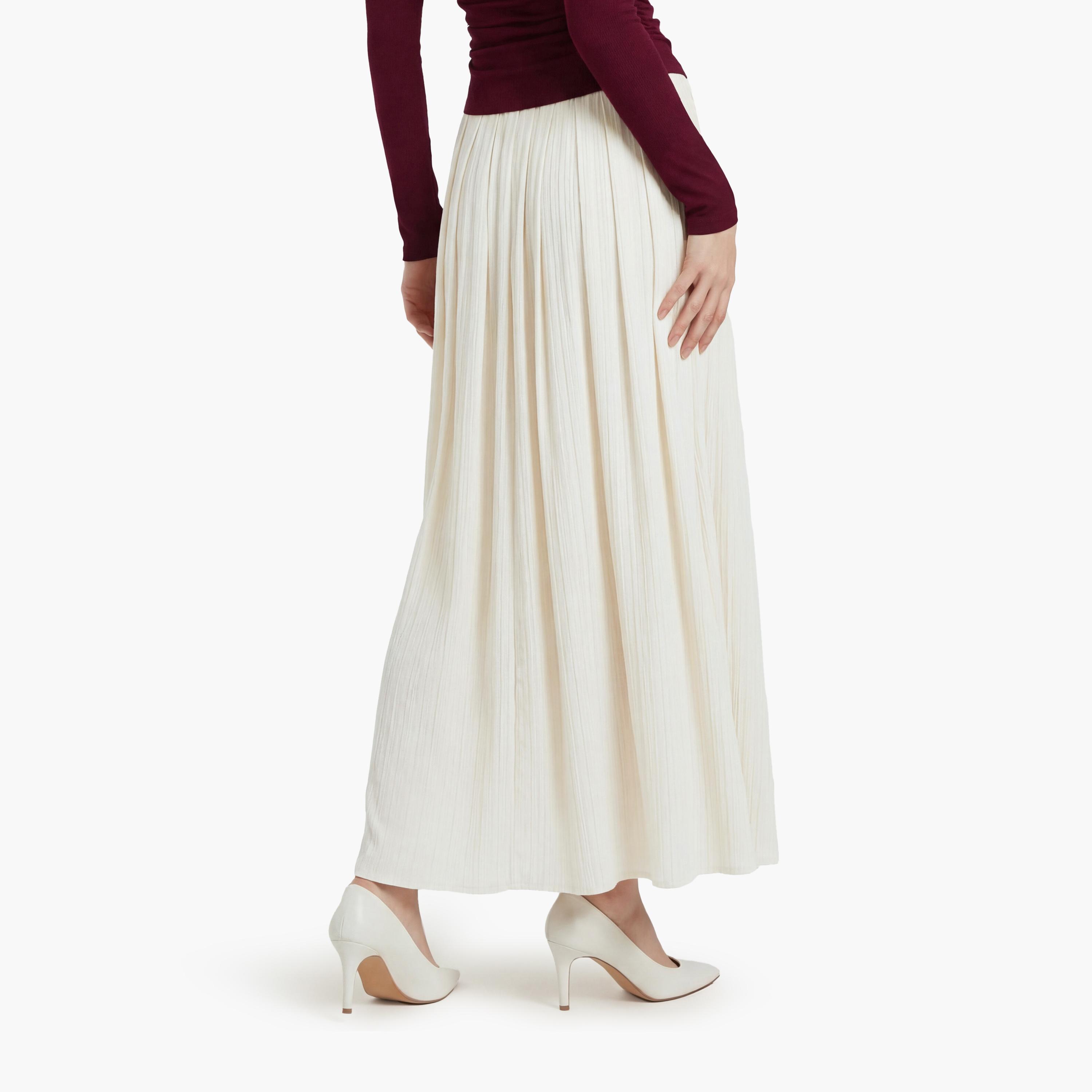 تنورة ماكسي نسائية بقصة كلوش من قماش بارز بلون كريمي من كوتون-women-clothing-bottoms-skirts-image-4