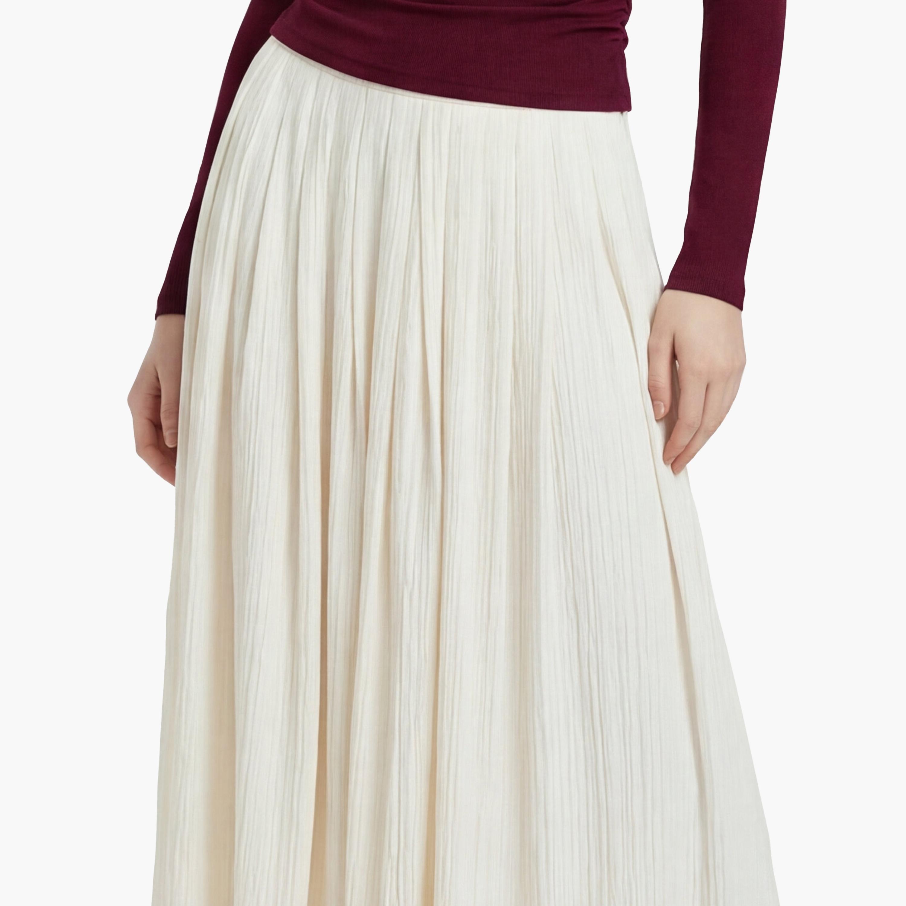 تنورة ماكسي نسائية بقصة كلوش من قماش بارز بلون كريمي من كوتون-women-clothing-bottoms-skirts-image-5