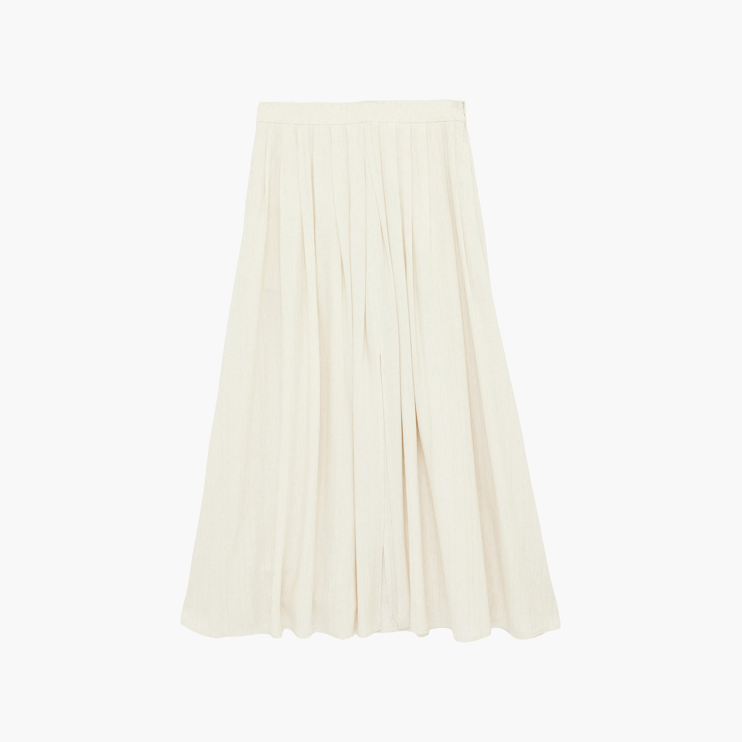 تنورة ماكسي نسائية بقصة كلوش من قماش بارز بلون كريمي من كوتون-women-clothing-bottoms-skirts-image-6