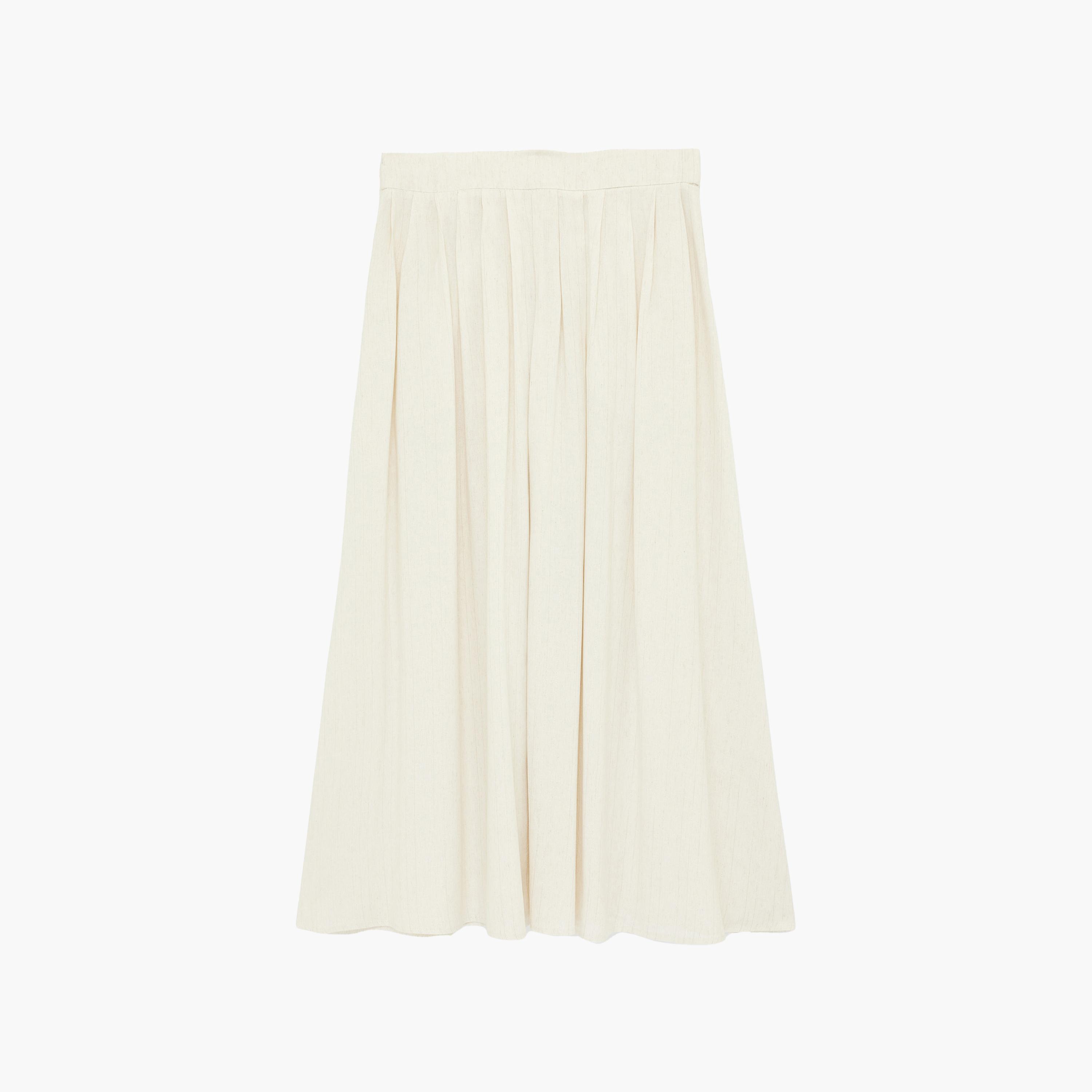 تنورة ماكسي نسائية بقصة كلوش من قماش بارز بلون كريمي من كوتون-women-clothing-bottoms-skirts-image-7