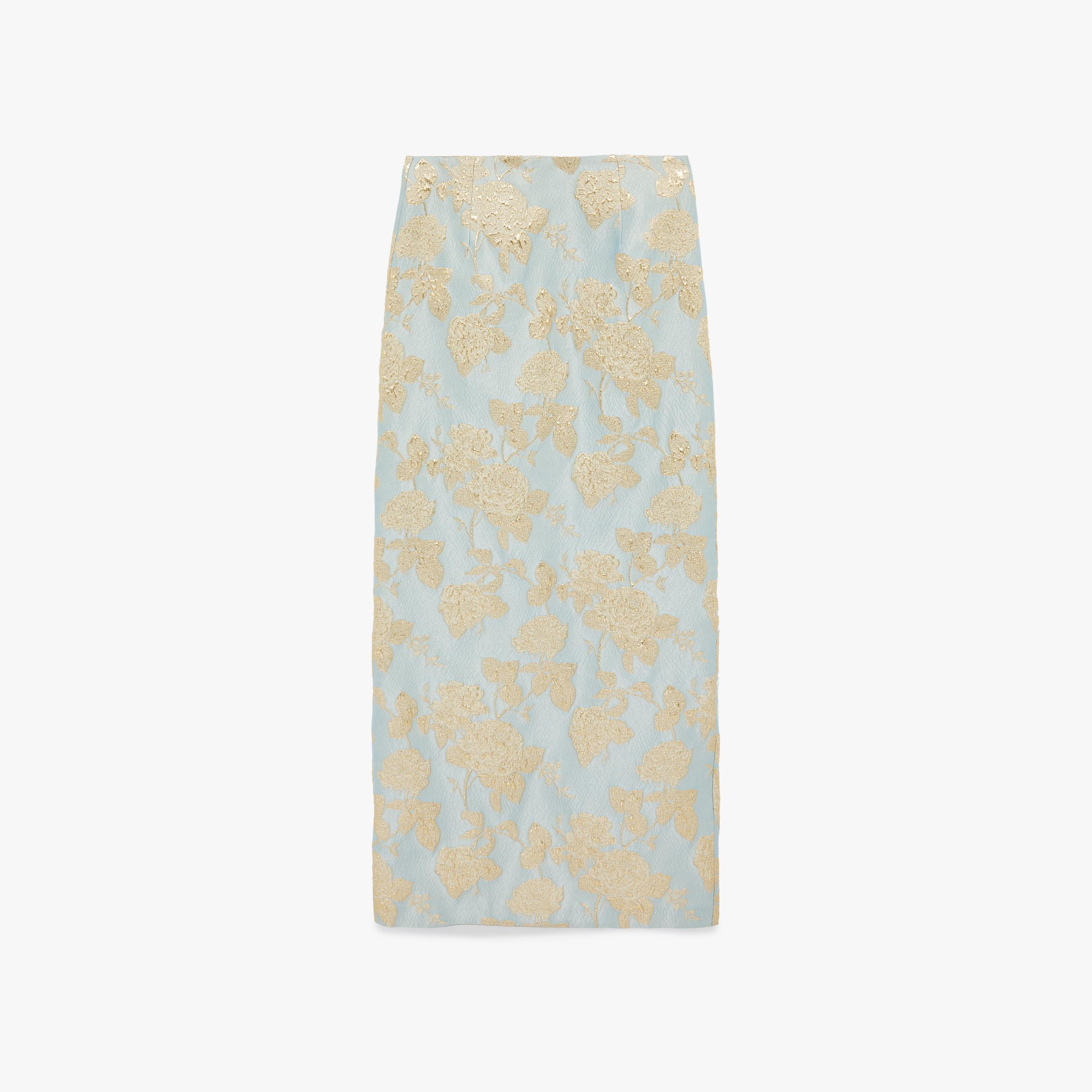 تنورة ميدي نسائية "بنسل" مطرزة بخيوط ميتاليك ونقشة زهور زرقاء من كوتون-women-clothing-bottoms-skirts-image-4