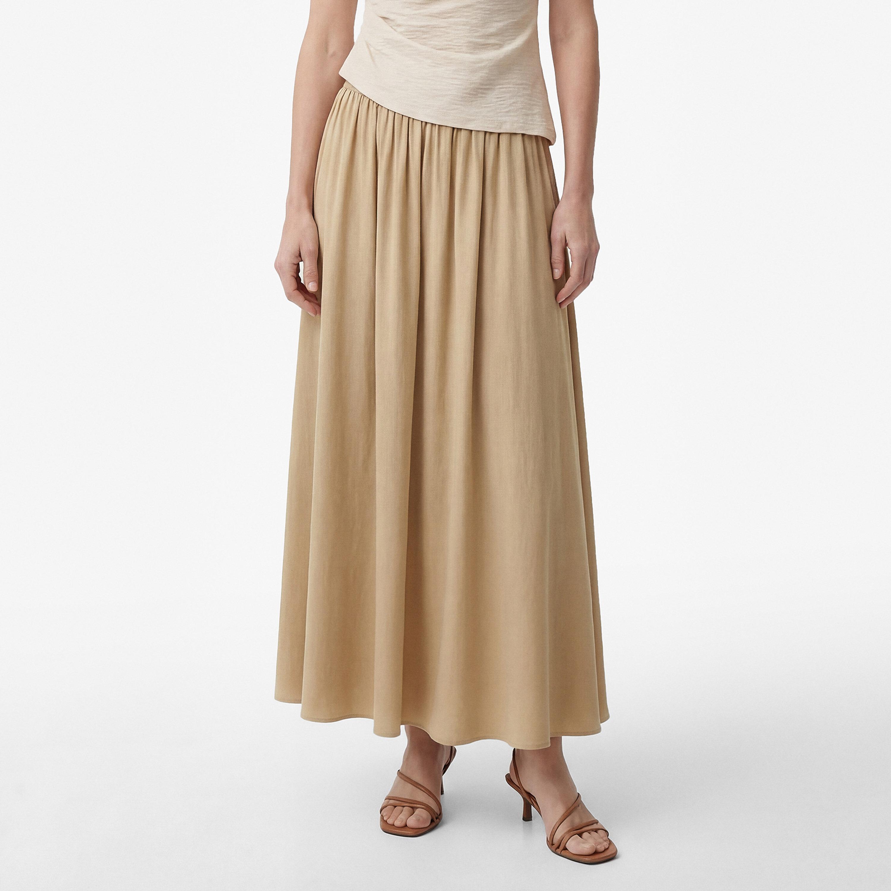 تنورة ماكسي نسائية قصة "ايه-لاين" بلون بيج من كوتون-women-clothing-bottoms-skirts-image-1