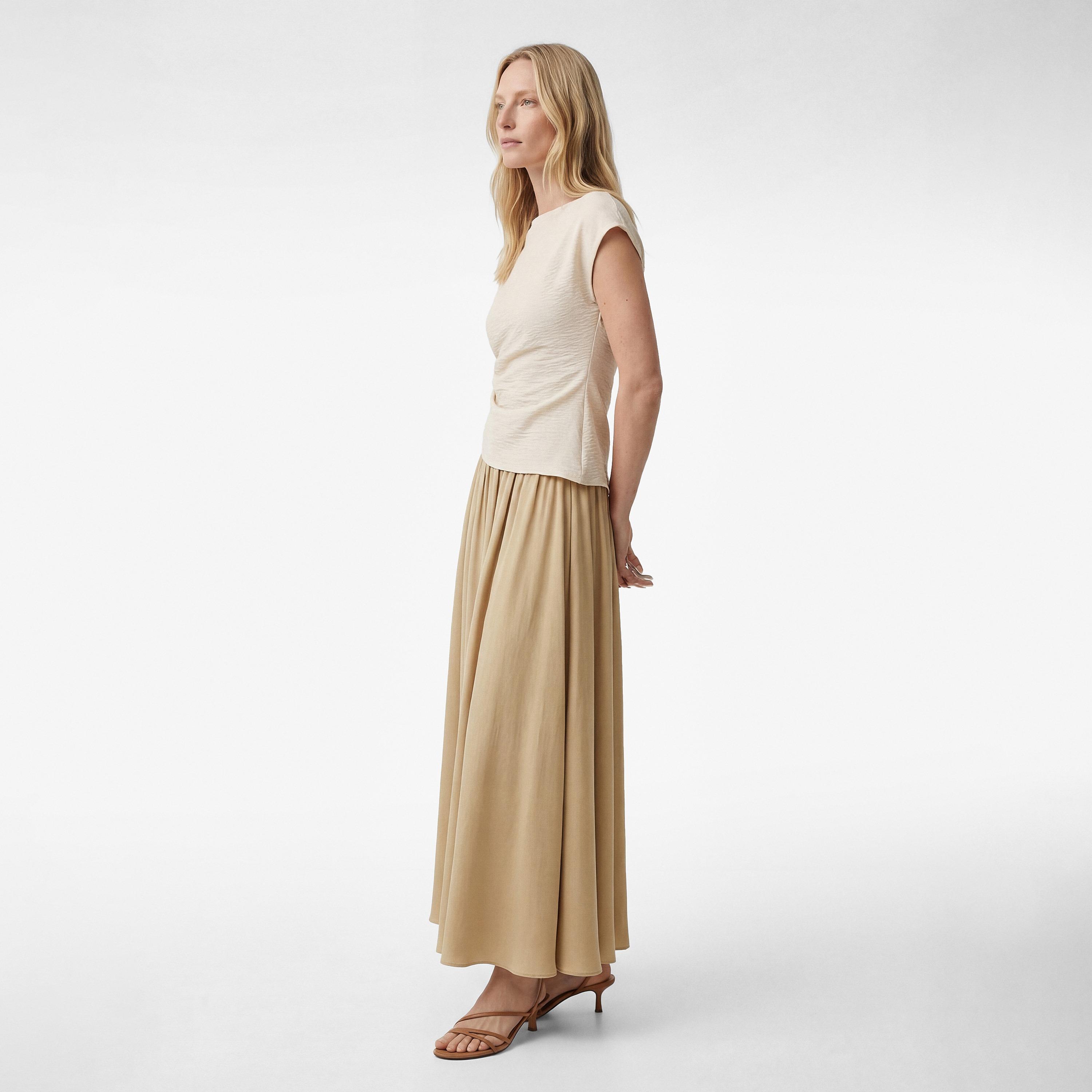 تنورة ماكسي نسائية قصة "ايه-لاين" بلون بيج من كوتون-women-clothing-bottoms-skirts-image-2