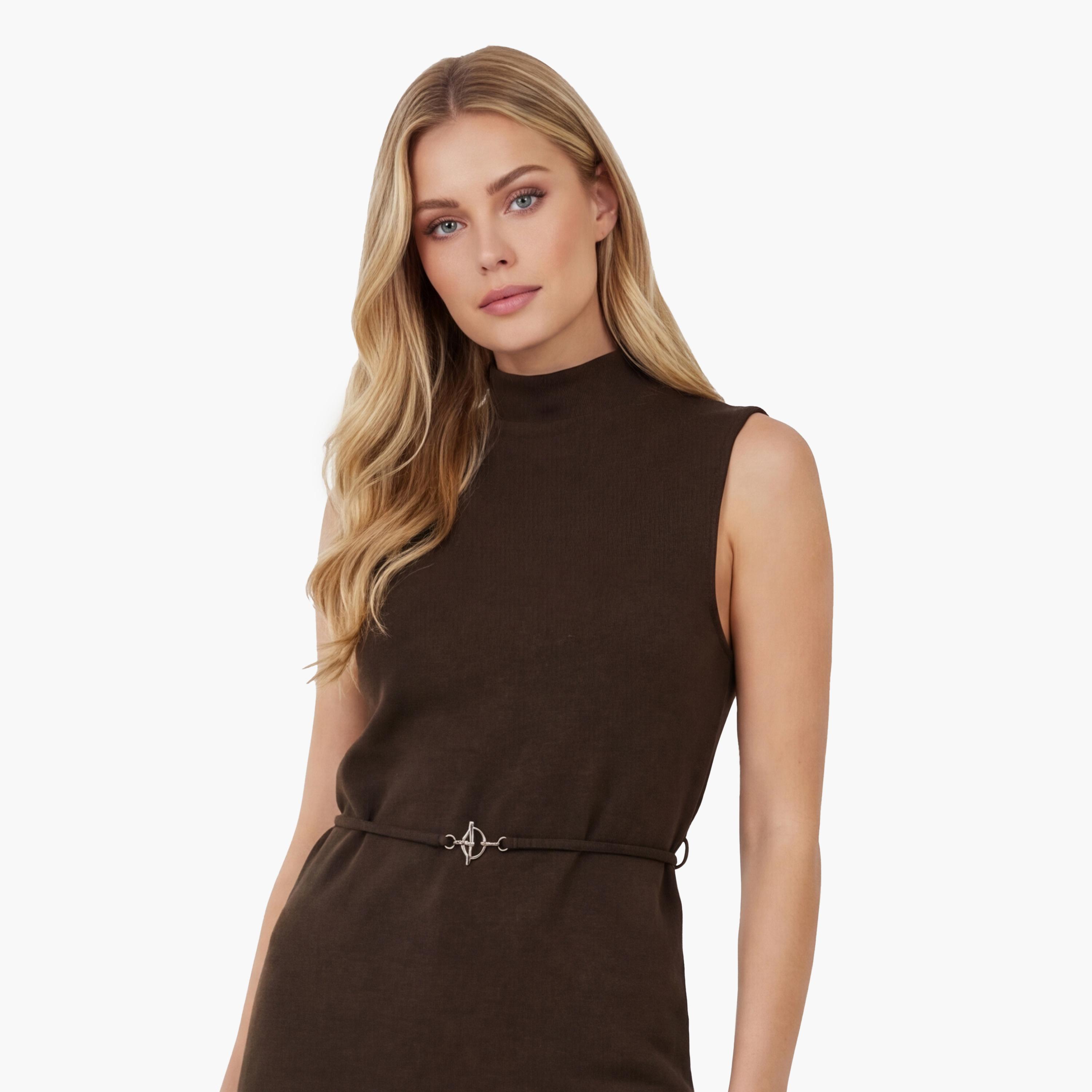 بلوزة نسائية بنية اللون برقبة عالية من كوتون-women-clothing-shirtsandblouses-blouses-image-5