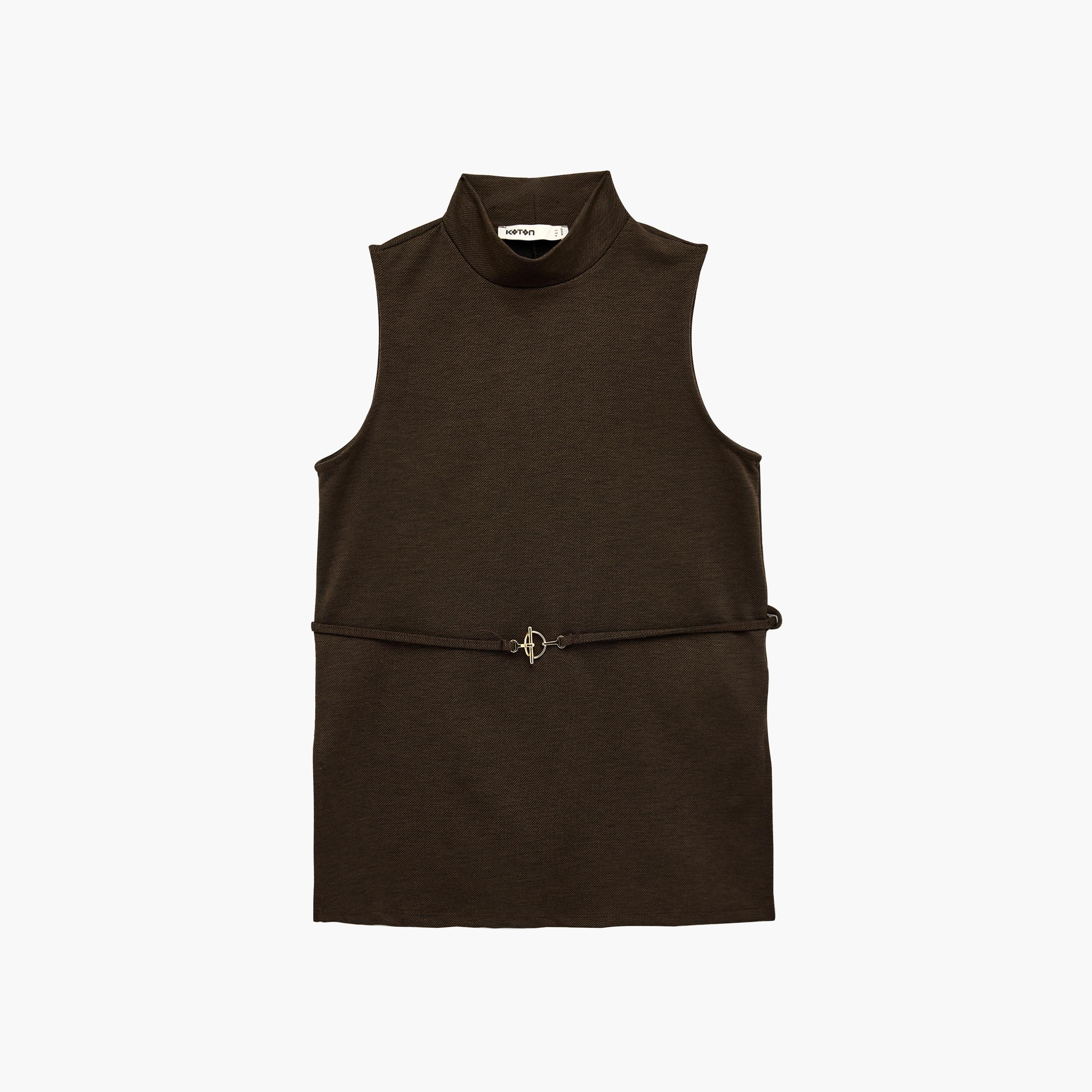 بلوزة نسائية بنية اللون برقبة عالية من كوتون-women-clothing-shirtsandblouses-blouses-image-6