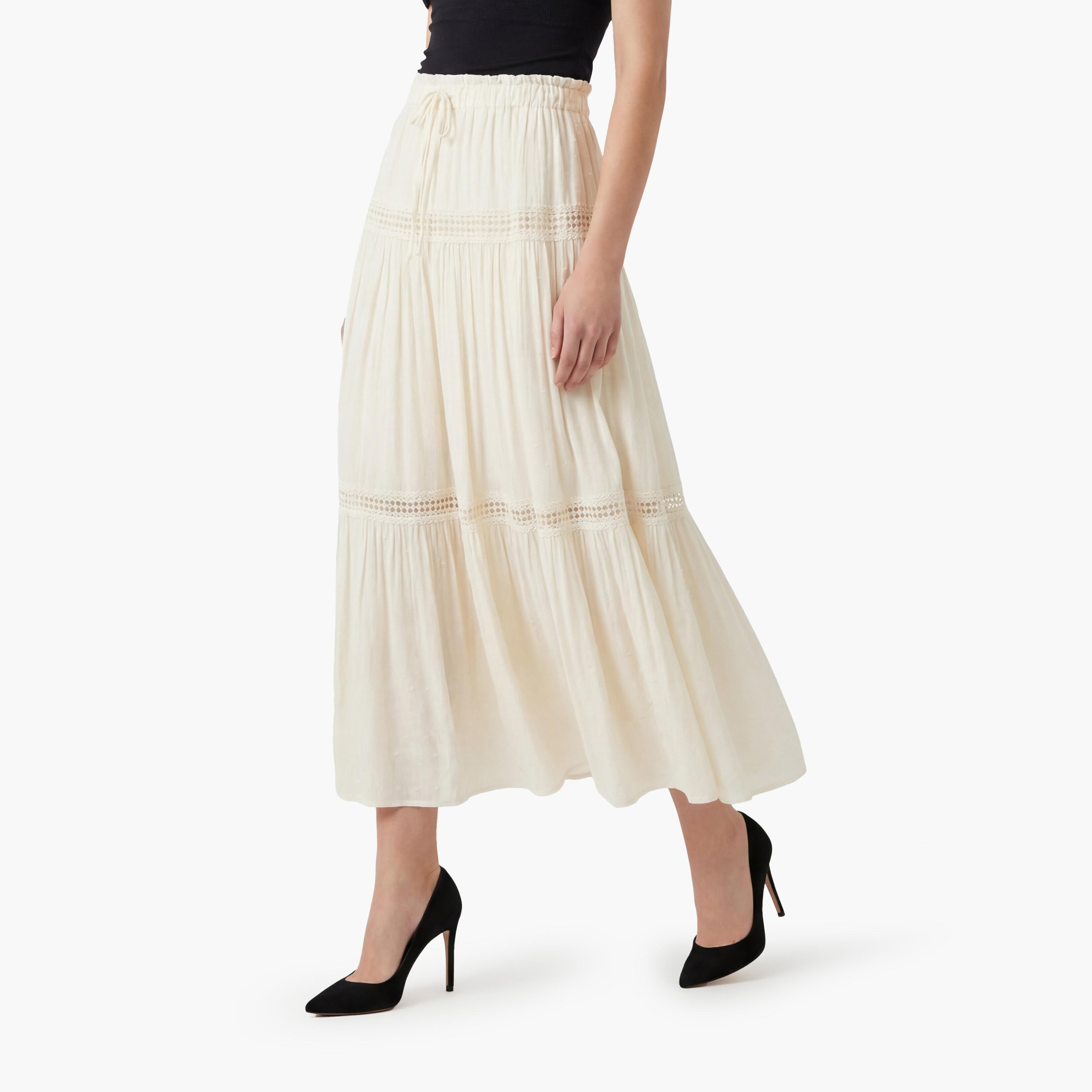 تنورة ماكسي نسائية طبقات مع حواف دانتيل بلون كريمي من كوتون-women-clothing-bottoms-skirts-image-3
