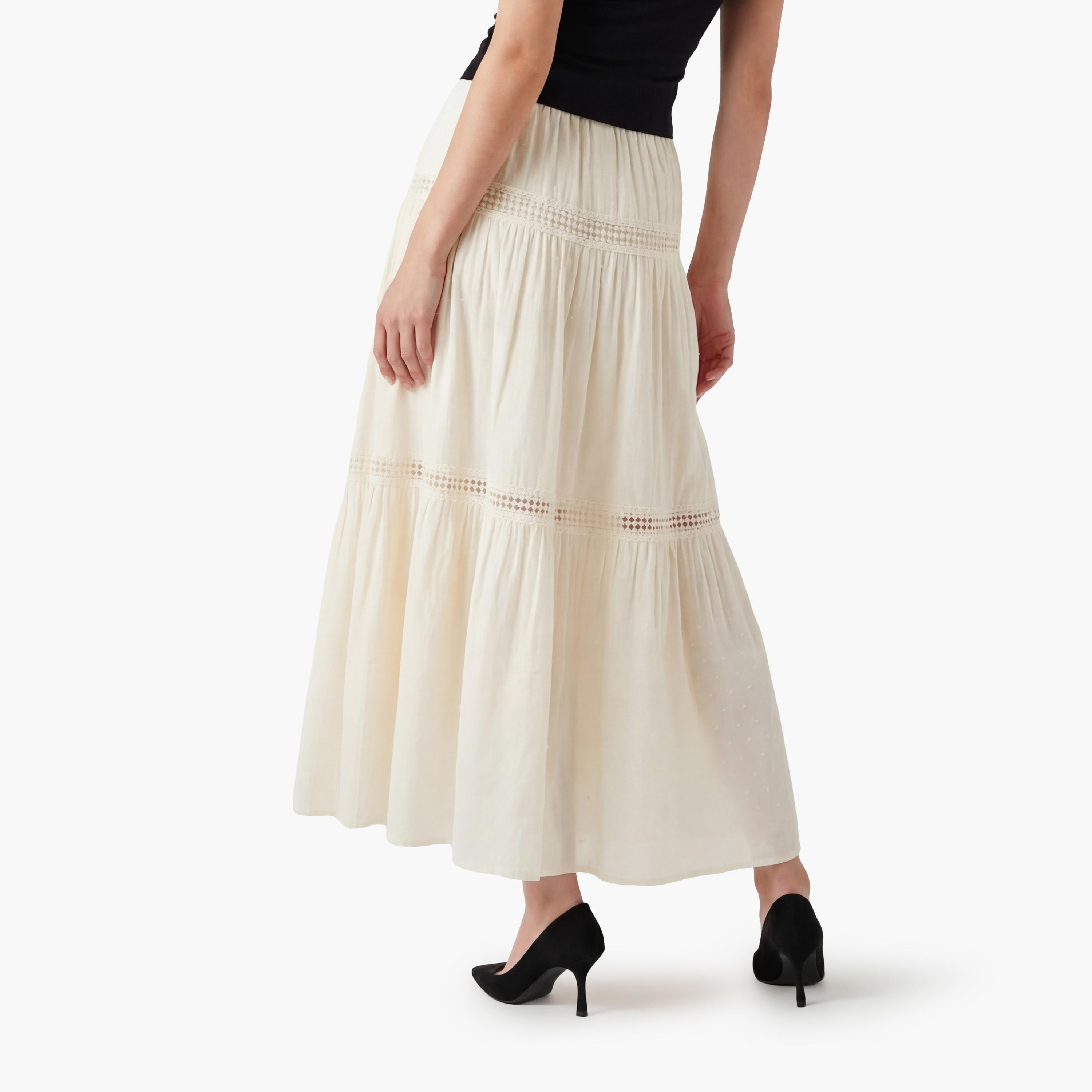 تنورة ماكسي نسائية طبقات مع حواف دانتيل بلون كريمي من كوتون-women-clothing-bottoms-skirts-image-4