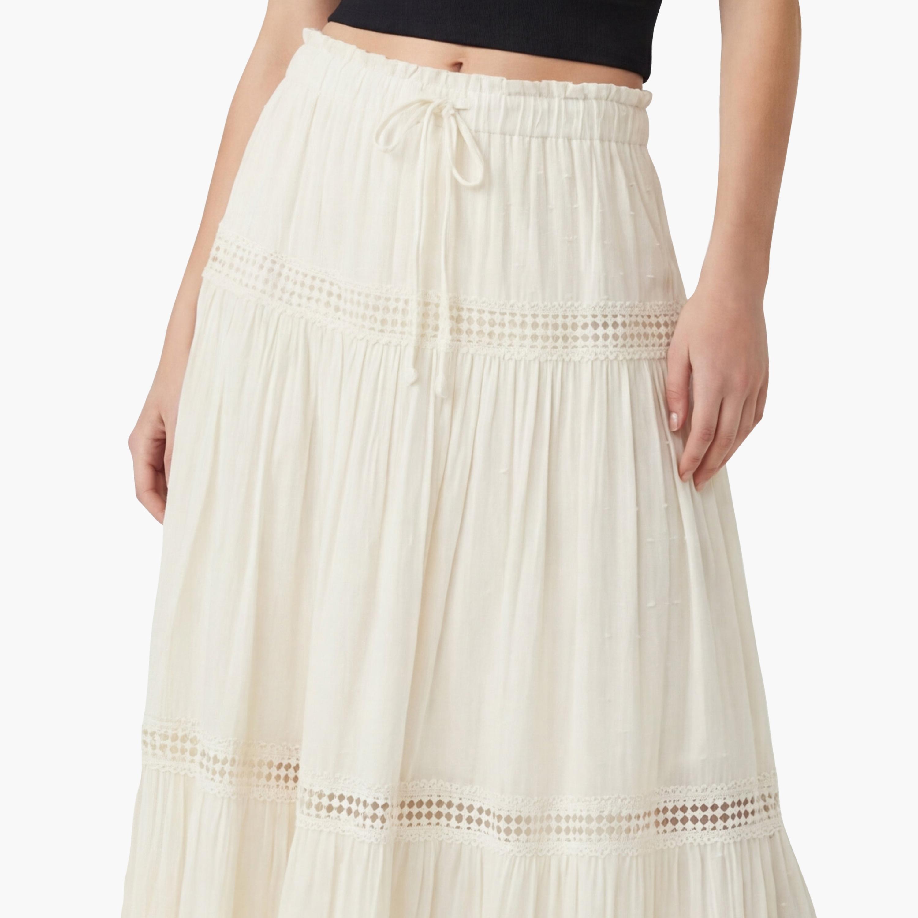 تنورة ماكسي نسائية طبقات مع حواف دانتيل بلون كريمي من كوتون-women-clothing-bottoms-skirts-image-5