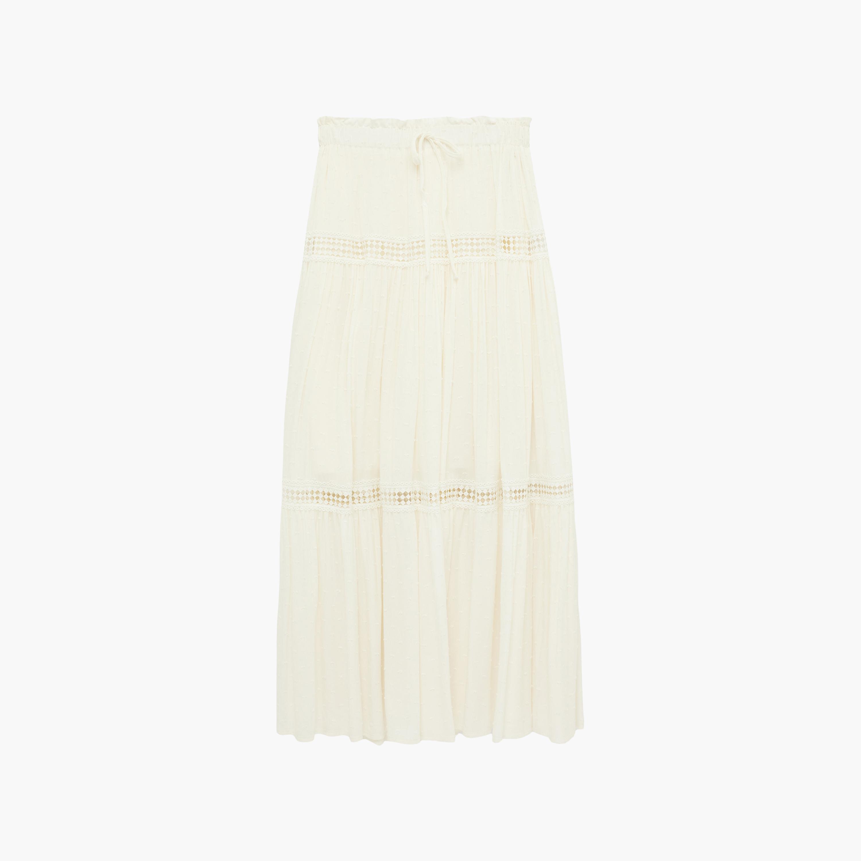 تنورة ماكسي نسائية طبقات مع حواف دانتيل بلون كريمي من كوتون-women-clothing-bottoms-skirts-image-6