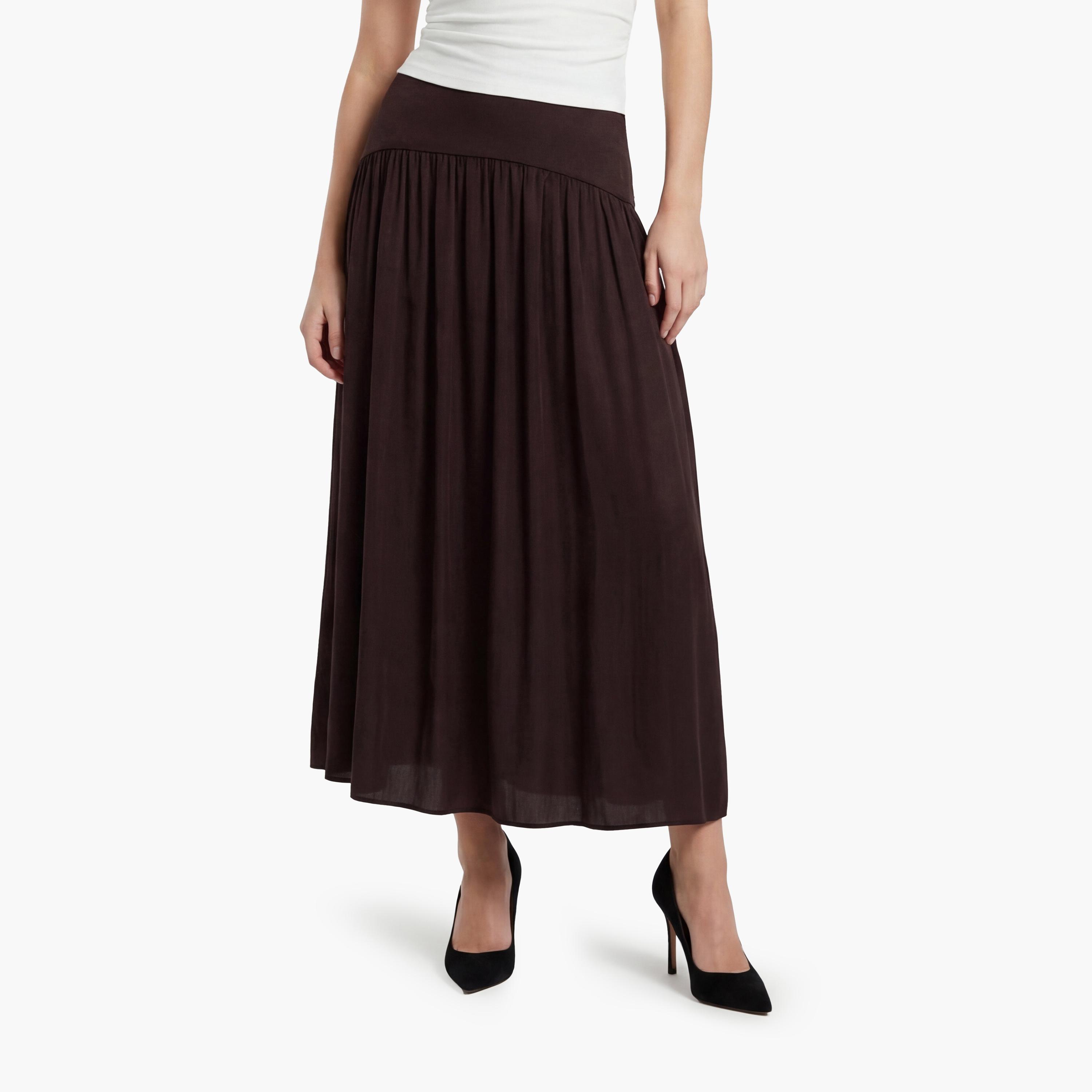 تنورة ميدي نسائية بقصة كلوش (فلير) بلون بنفسجي من كوتون-women-clothing-bottoms-skirts-image-1